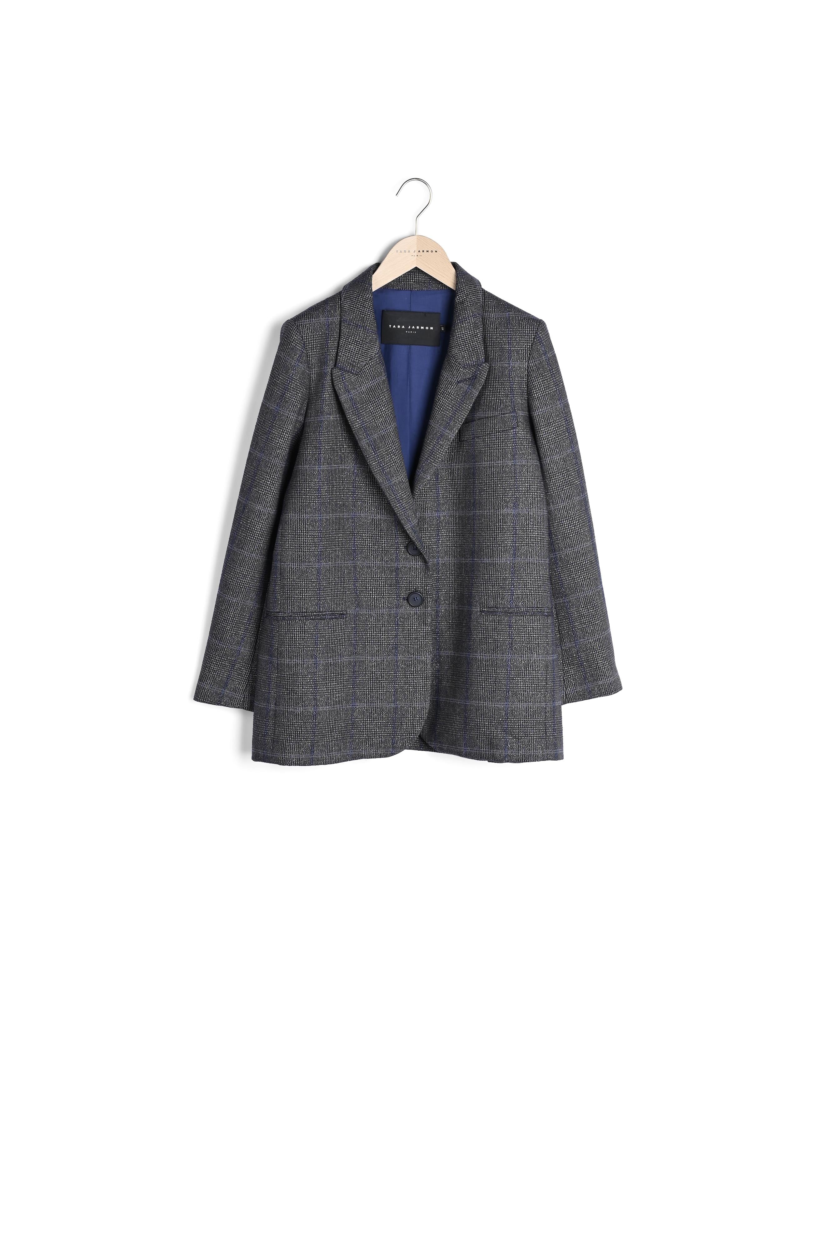 Veste de tailleur Valiera en tartan lurex bleu nuit et gris Faume - seconde main