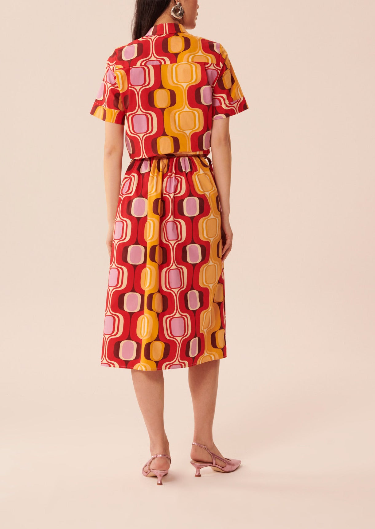 Jupe Jef rouge imprimé rétro en popeline Faume - seconde main