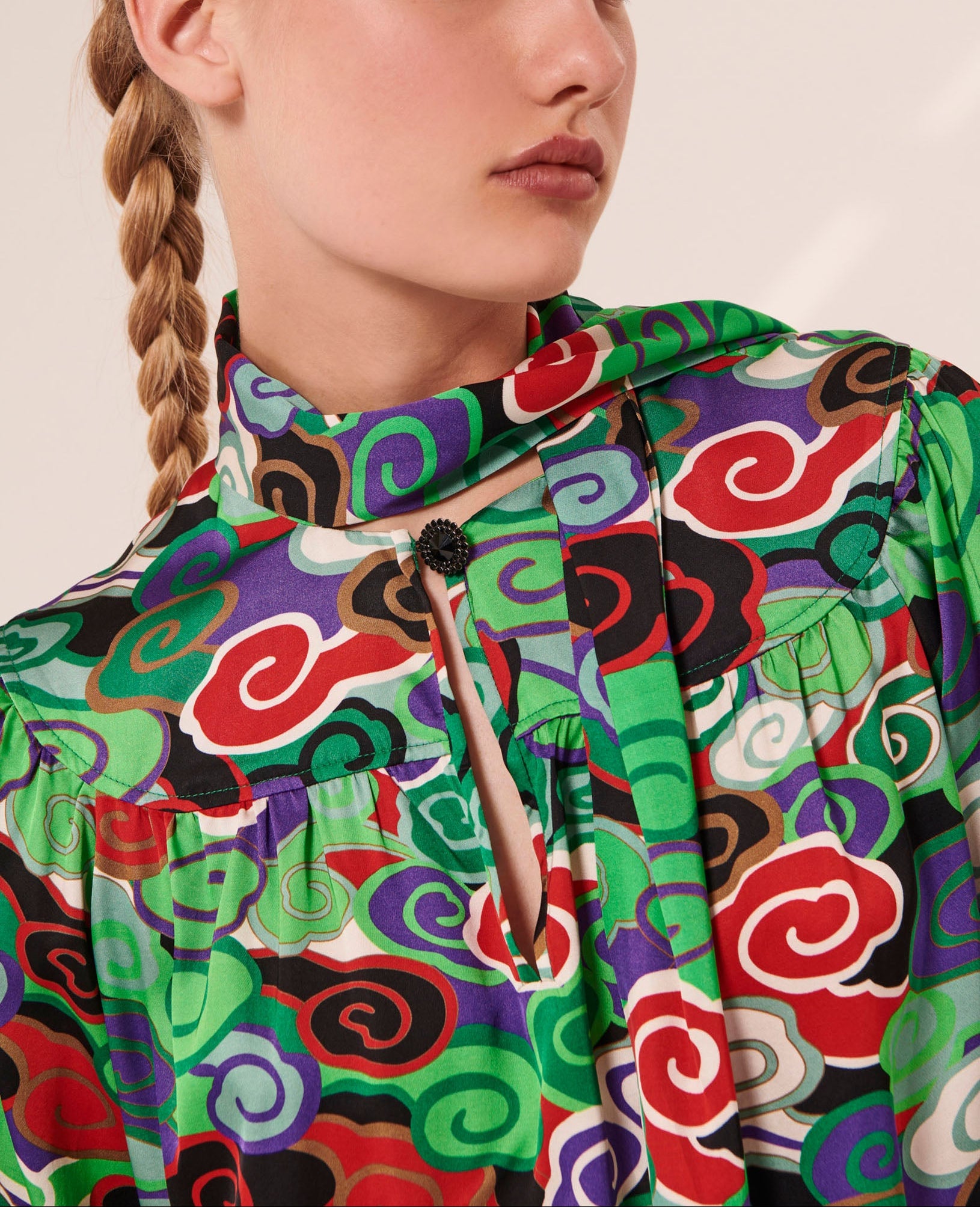 Top Titien vert imprimé en satin fluide Faume - seconde main