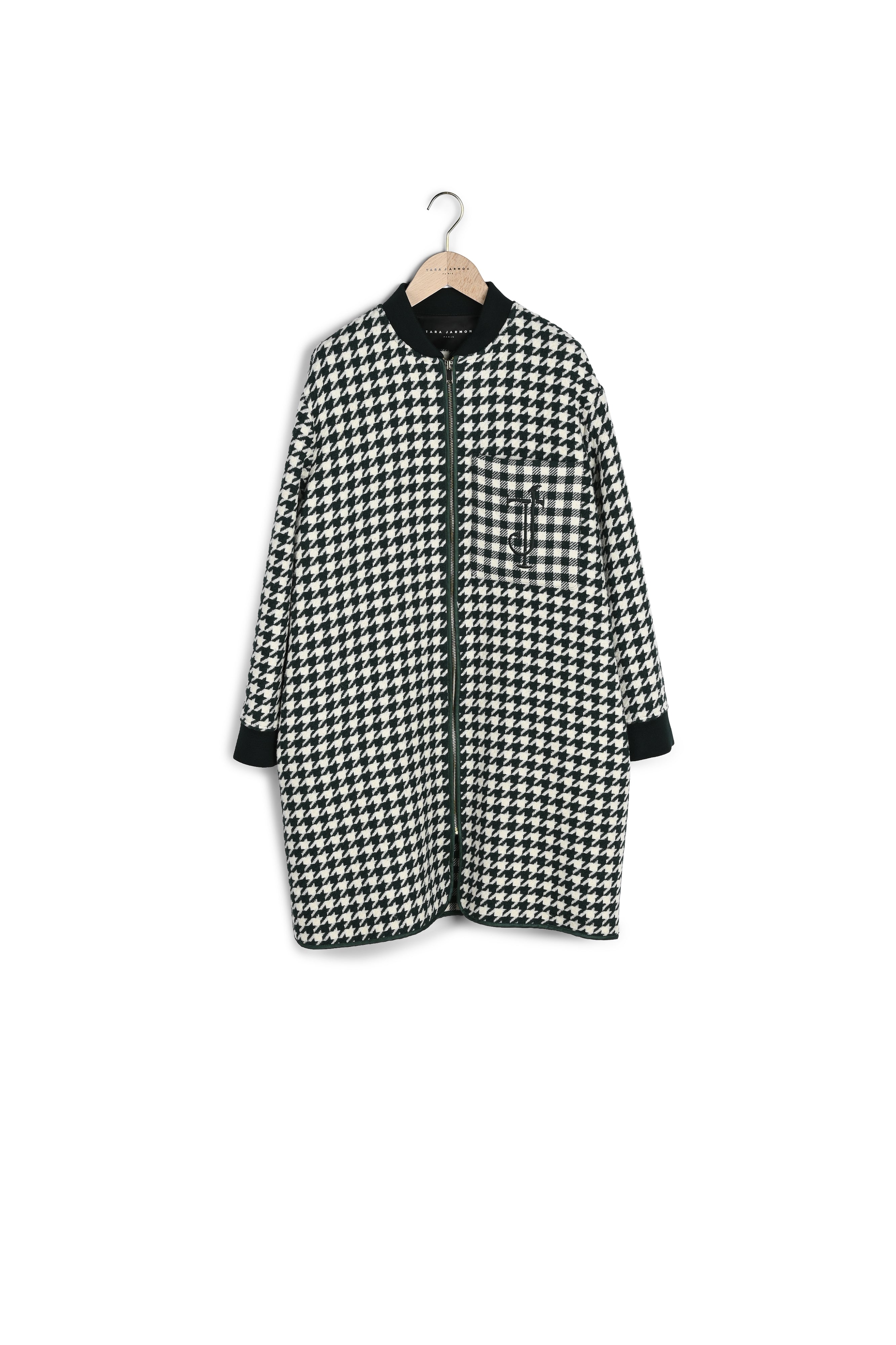 Manteau Munch vert pied de coq bicolor en laine Faume - seconde main