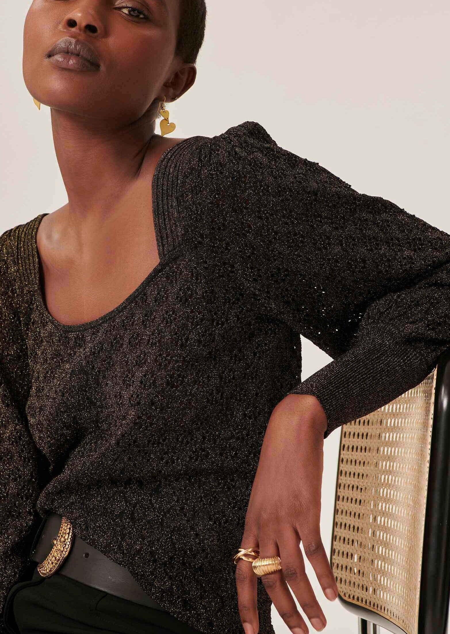 Pull Pekin noir et lurex doré Faume - seconde main