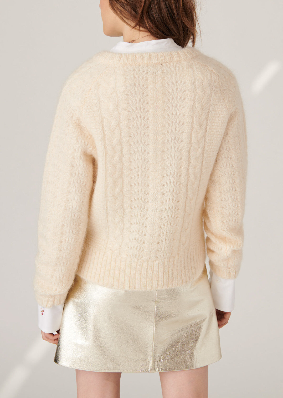 Pull Nayeli en mohair écru à tricotage fantaisie Faume - seconde main