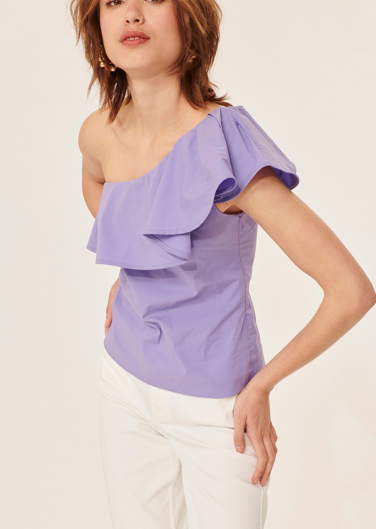 Top asymétrique Tourmaline violet en popeline Faume - seconde main