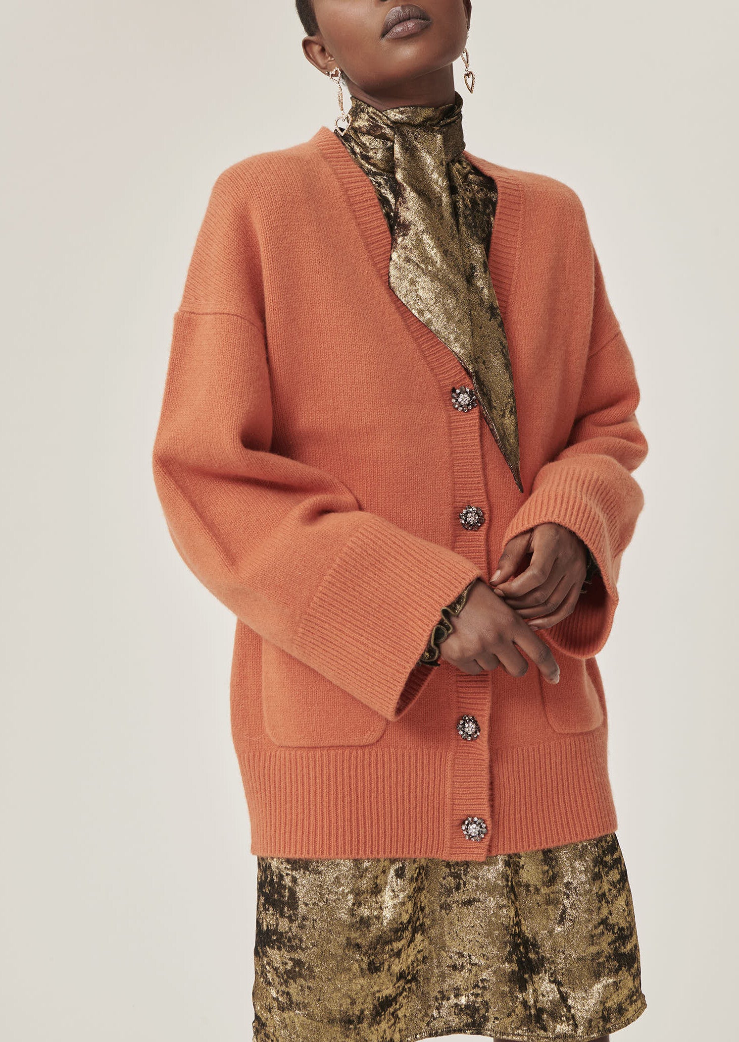 Gilet Ginger orange en maille identitaire Faume - seconde main