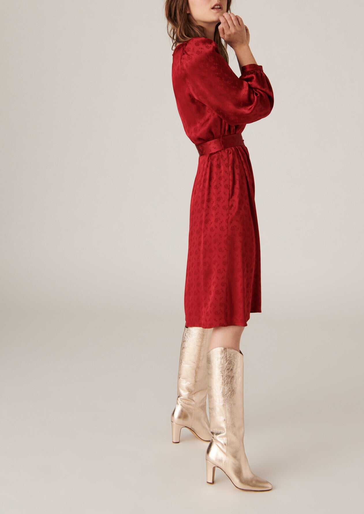 Robe longue Rajame flamme en jacquard viscose petites fleurs Faume - seconde main