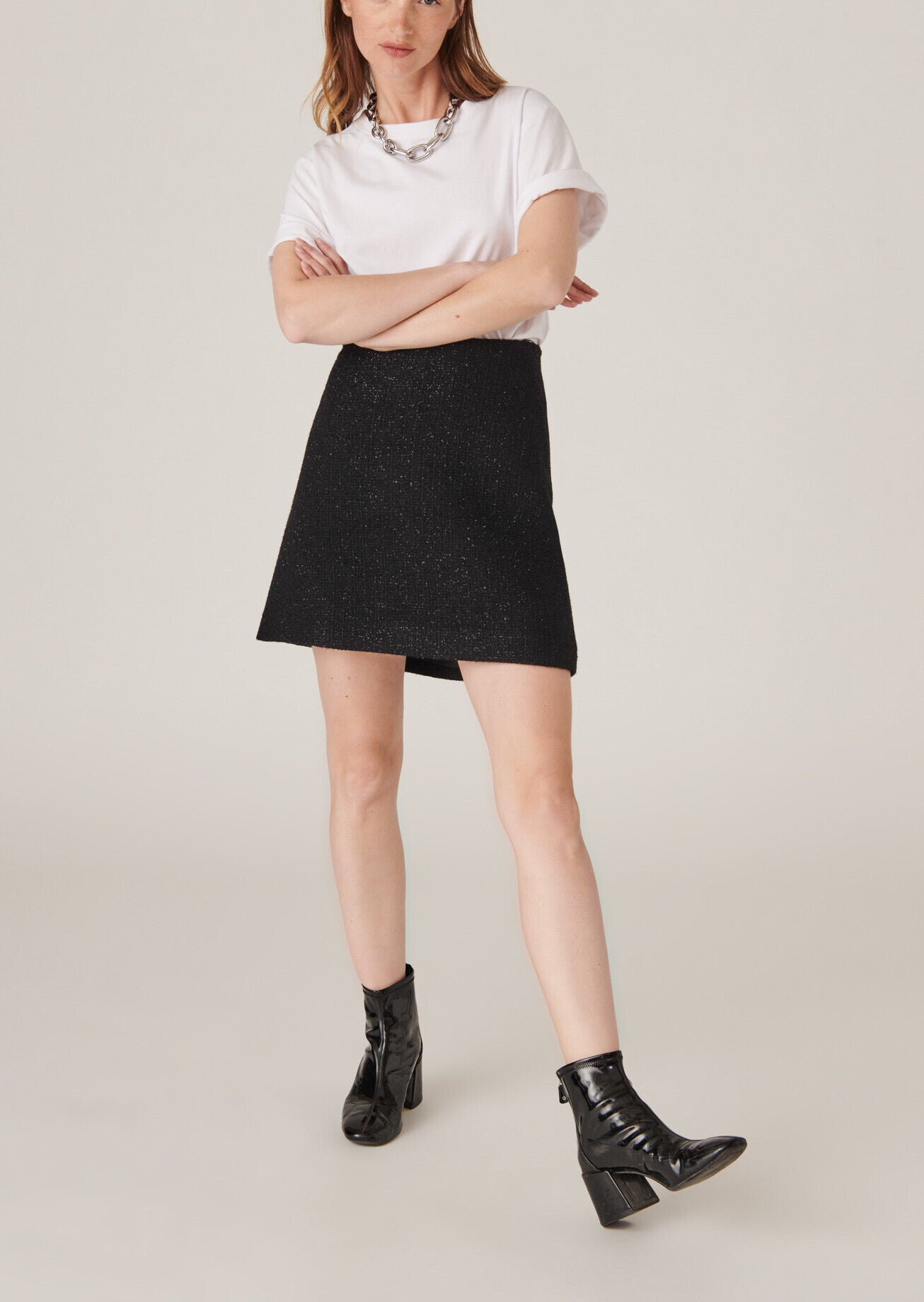 Mini jupe Jiani en tweed lurex noire Faume - seconde main