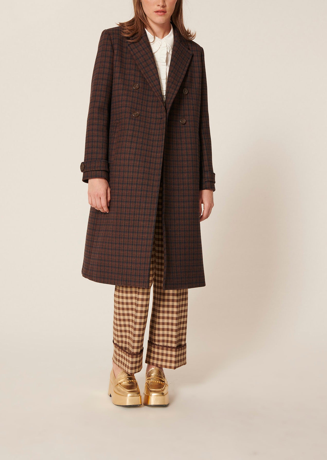 Manteau Majestueux marron à carreaux en laine Faume - seconde main