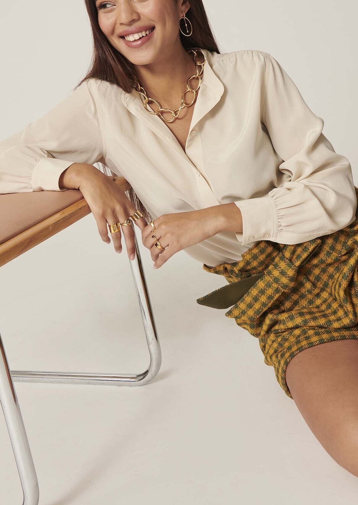 Chemise Cassis beige en crêpe de chine Faume - seconde main