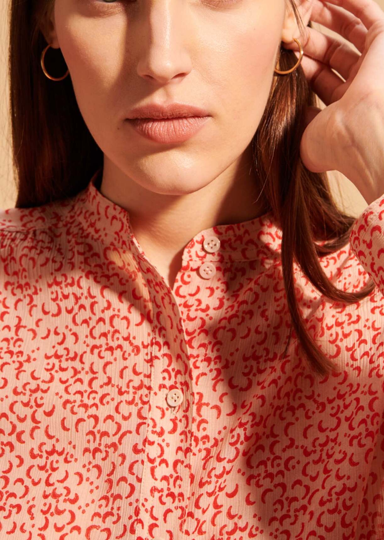 Chemise Tiberine imprimé lune rouge et champagne Faume - seconde main