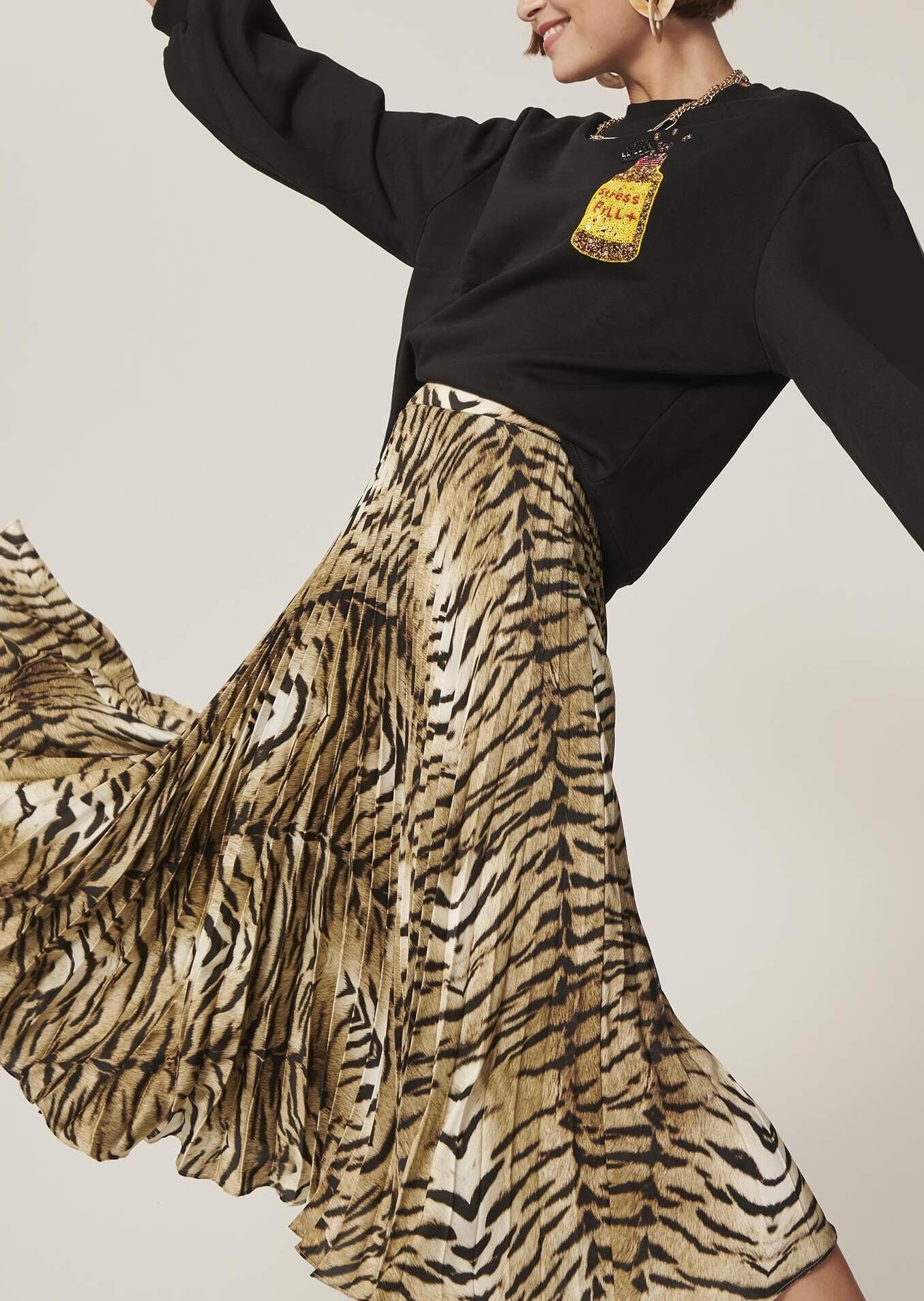 Jupe Juline plissée beige imprimé zèbre Faume - seconde main