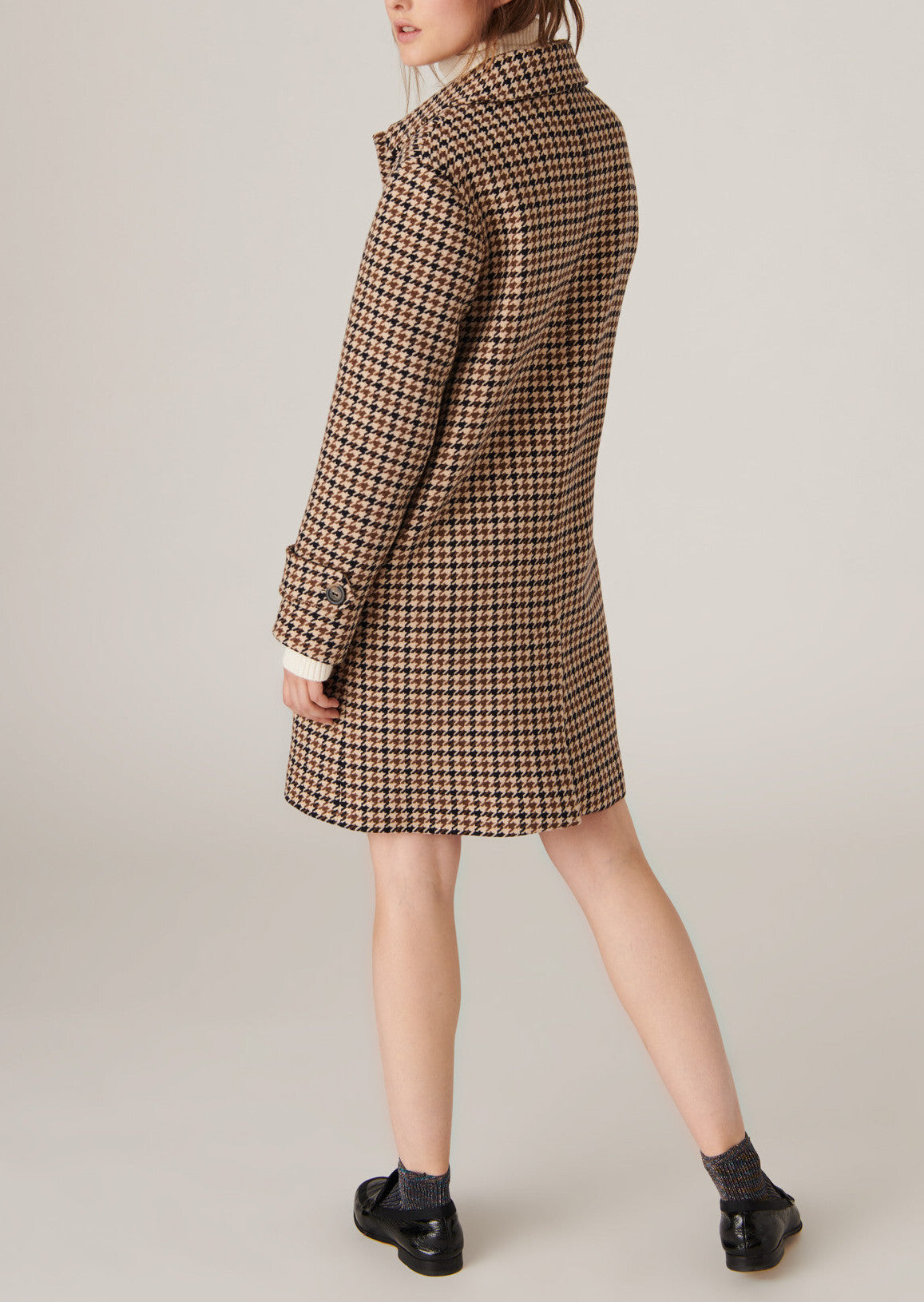 Manteau Martha moka en laine pied de poule Faume - seconde main