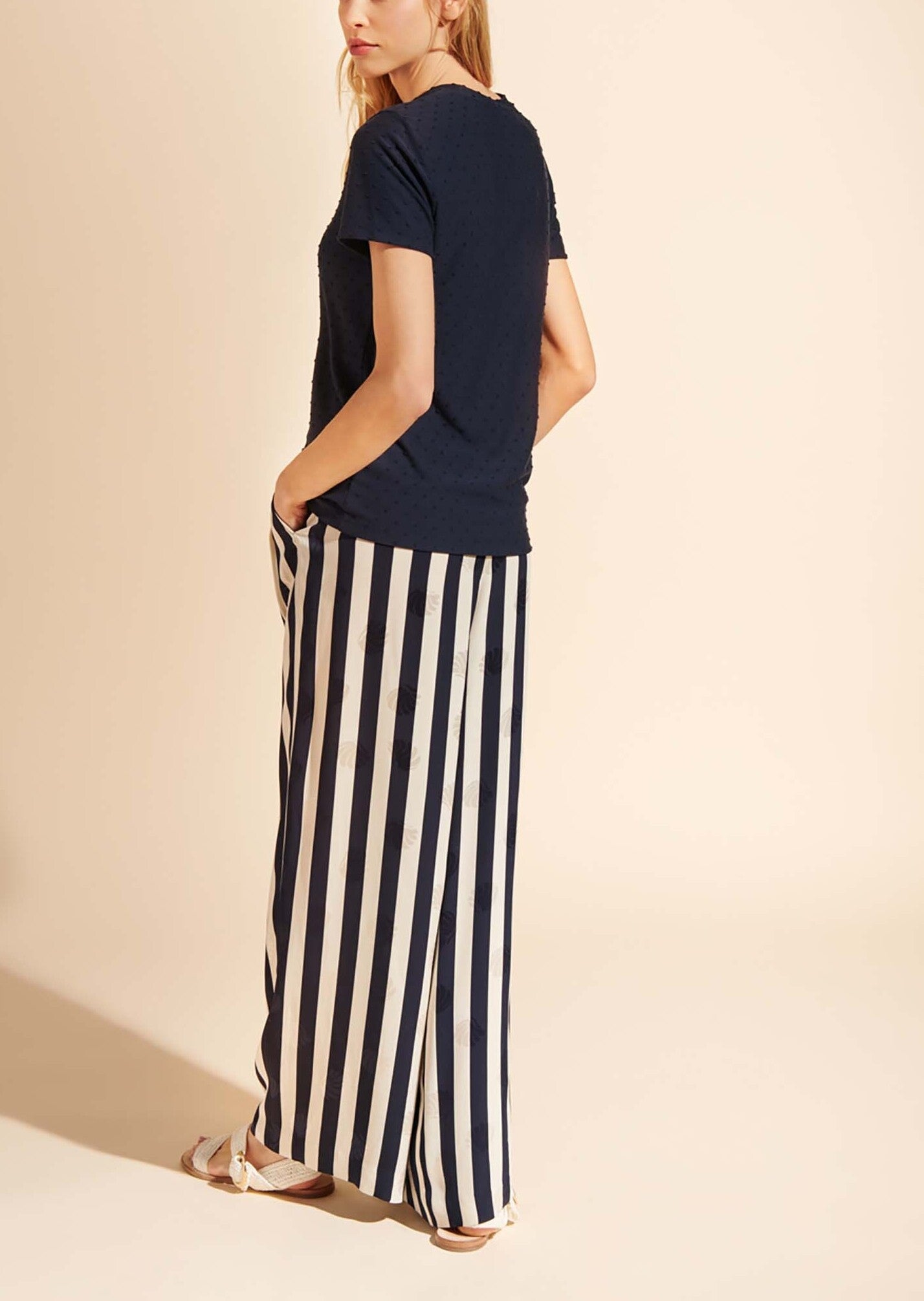 T-shirt Happy bleu nuit jacquard à pois Faume - seconde main