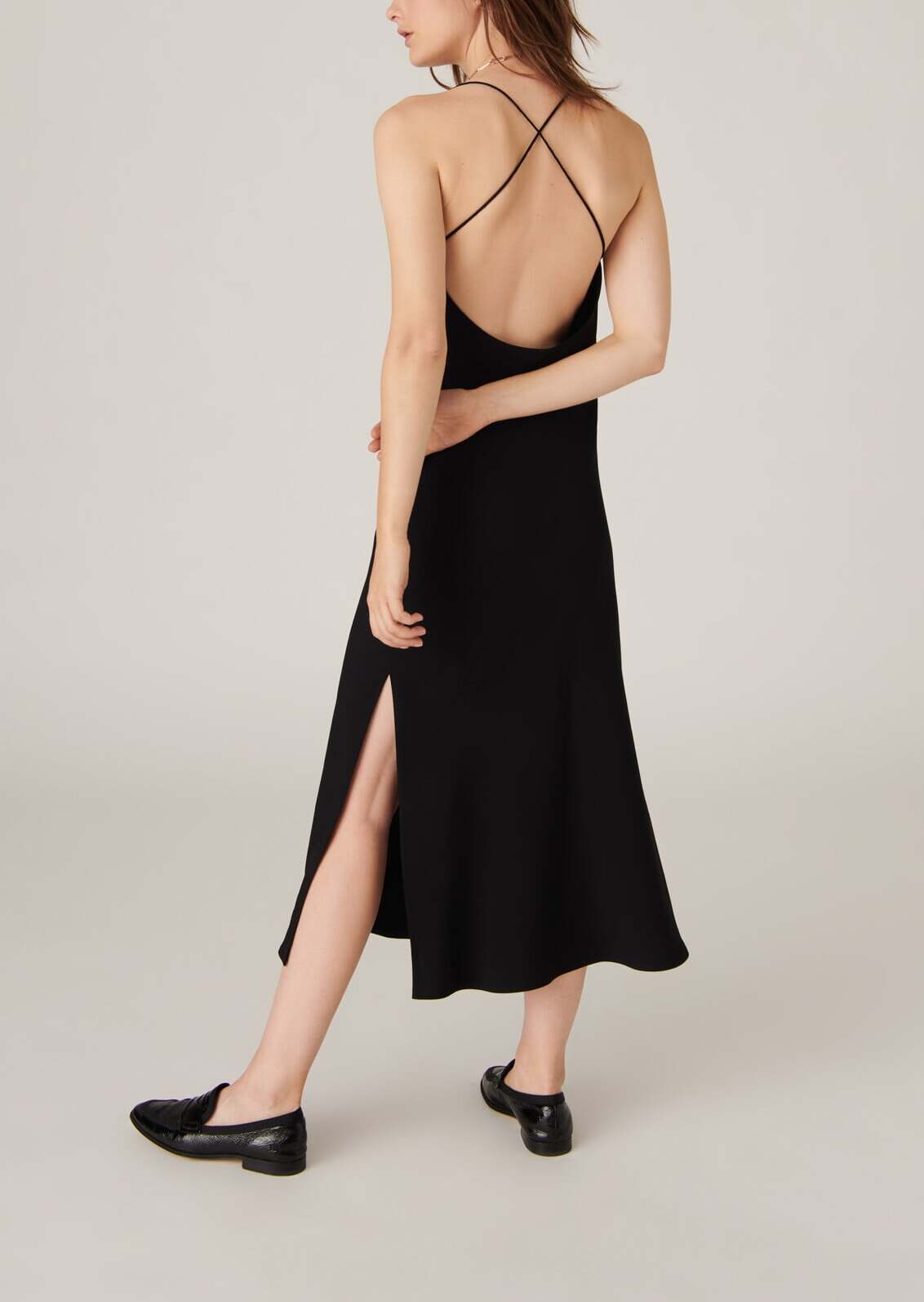 Slip dress Reany noire en crêpe envers satin Faume - seconde main