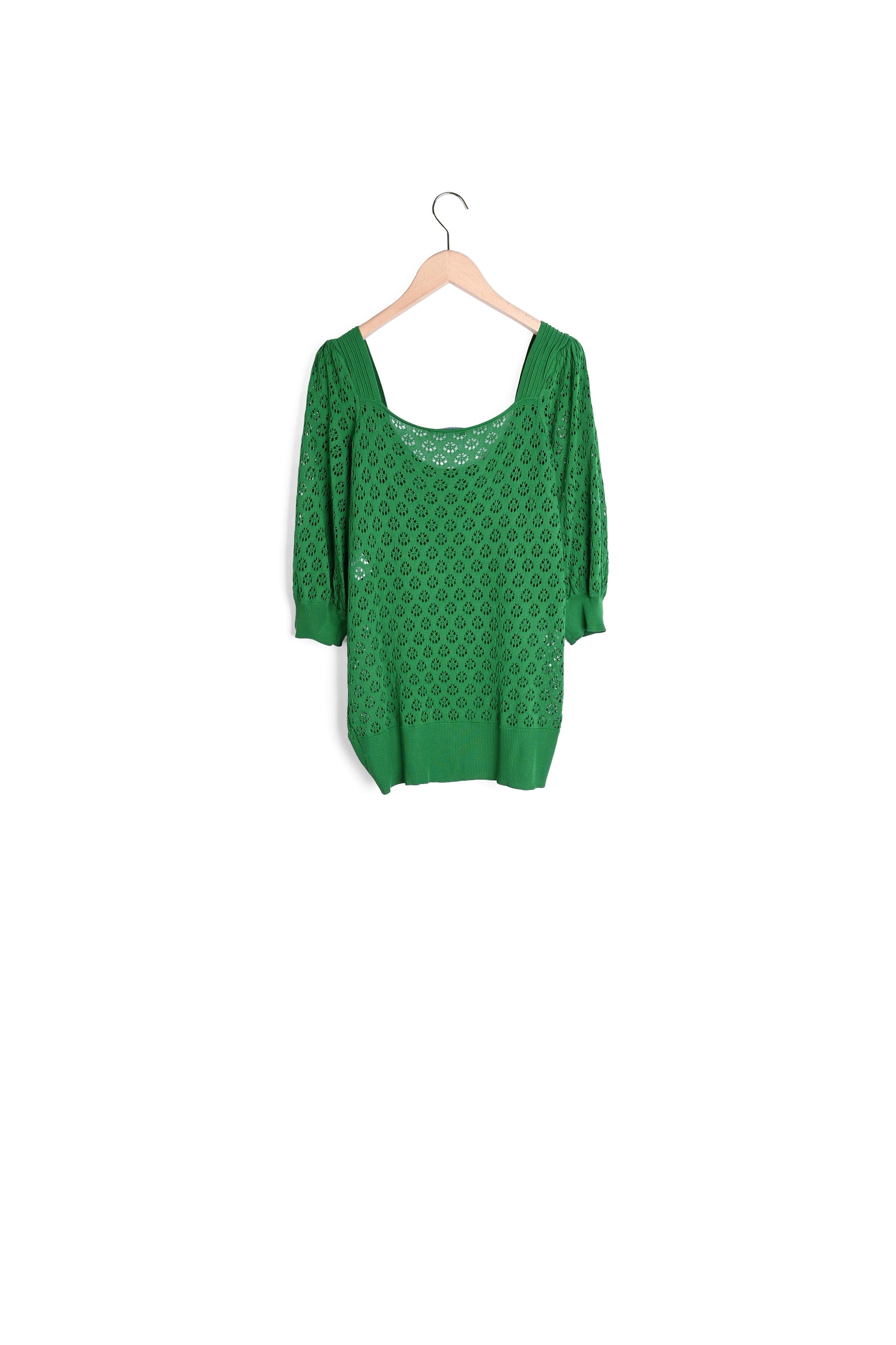 Pull Pekin vert émeraude ajouré en viscose Faume - seconde main