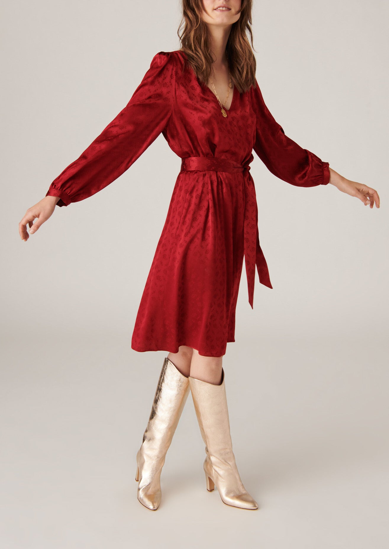 Robe longue Rajame flamme en jacquard viscose petites fleurs Faume - seconde main