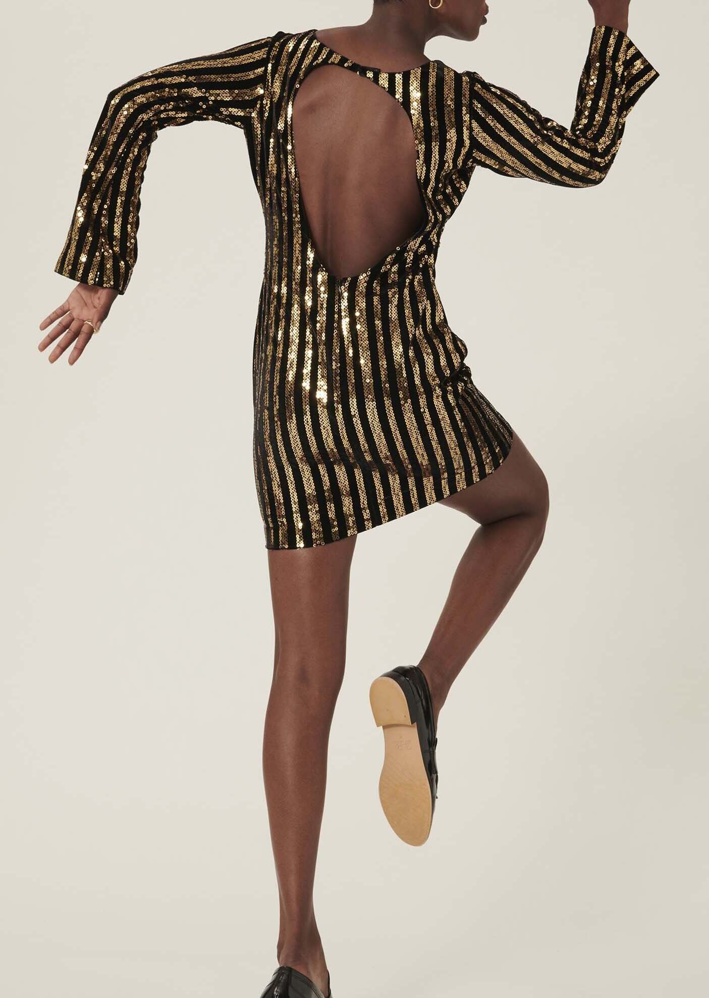 Robe Rory rayée noire et paillettes gold 