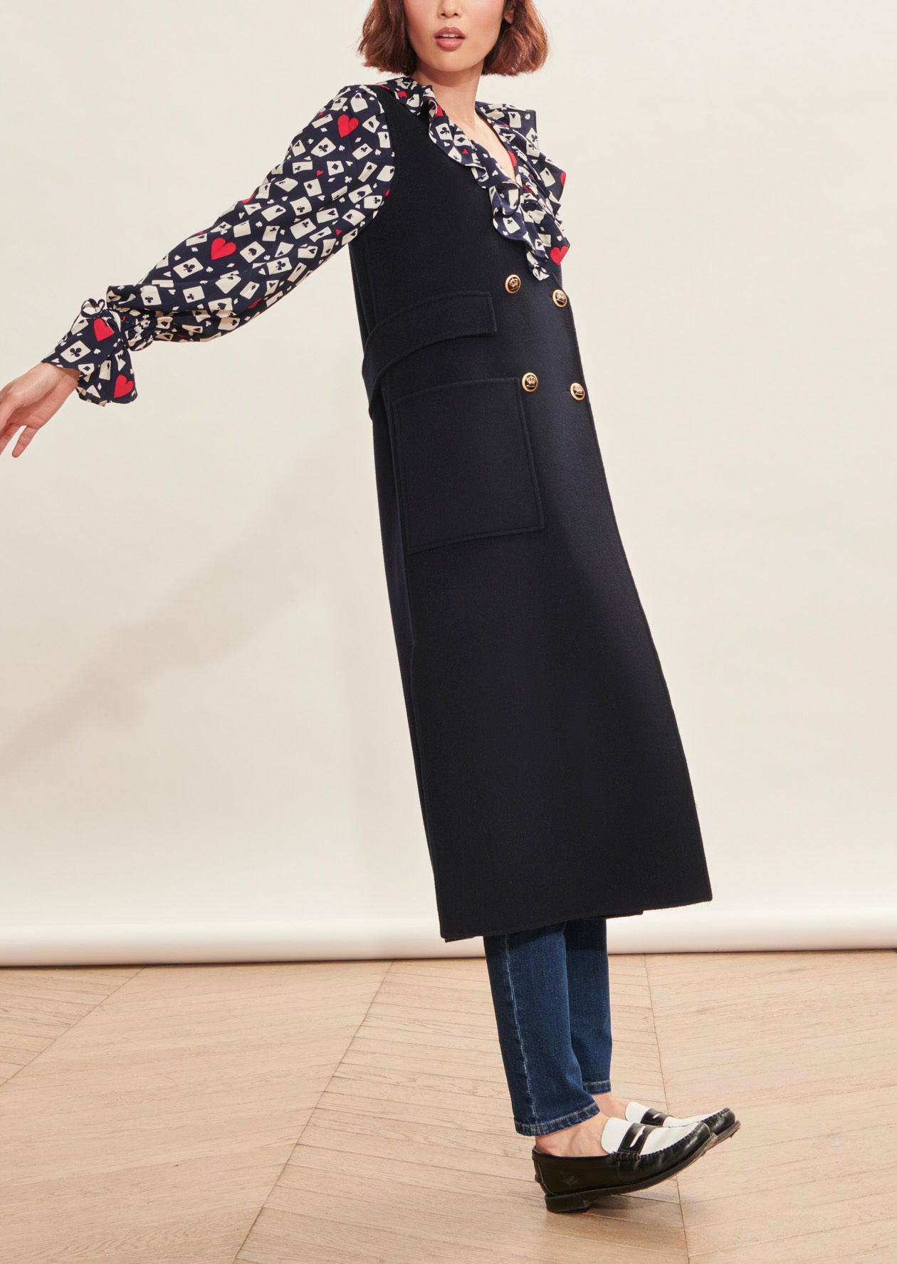 Manteau Maddalena bleu nuit en laine double face Faume - seconde main