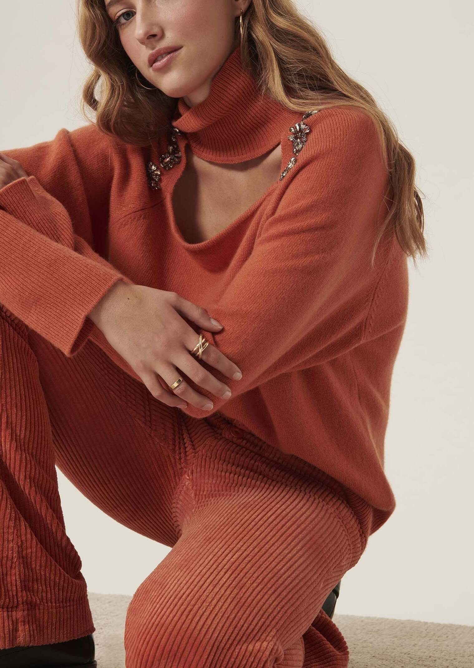 Pull Passion orange en maille identitaire Faume - seconde main