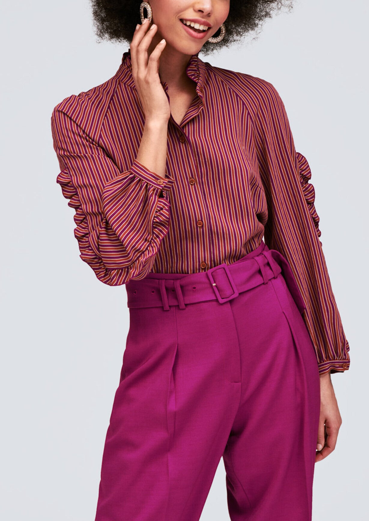 Chemise mauve en viscose à rayures chics Faume - seconde main