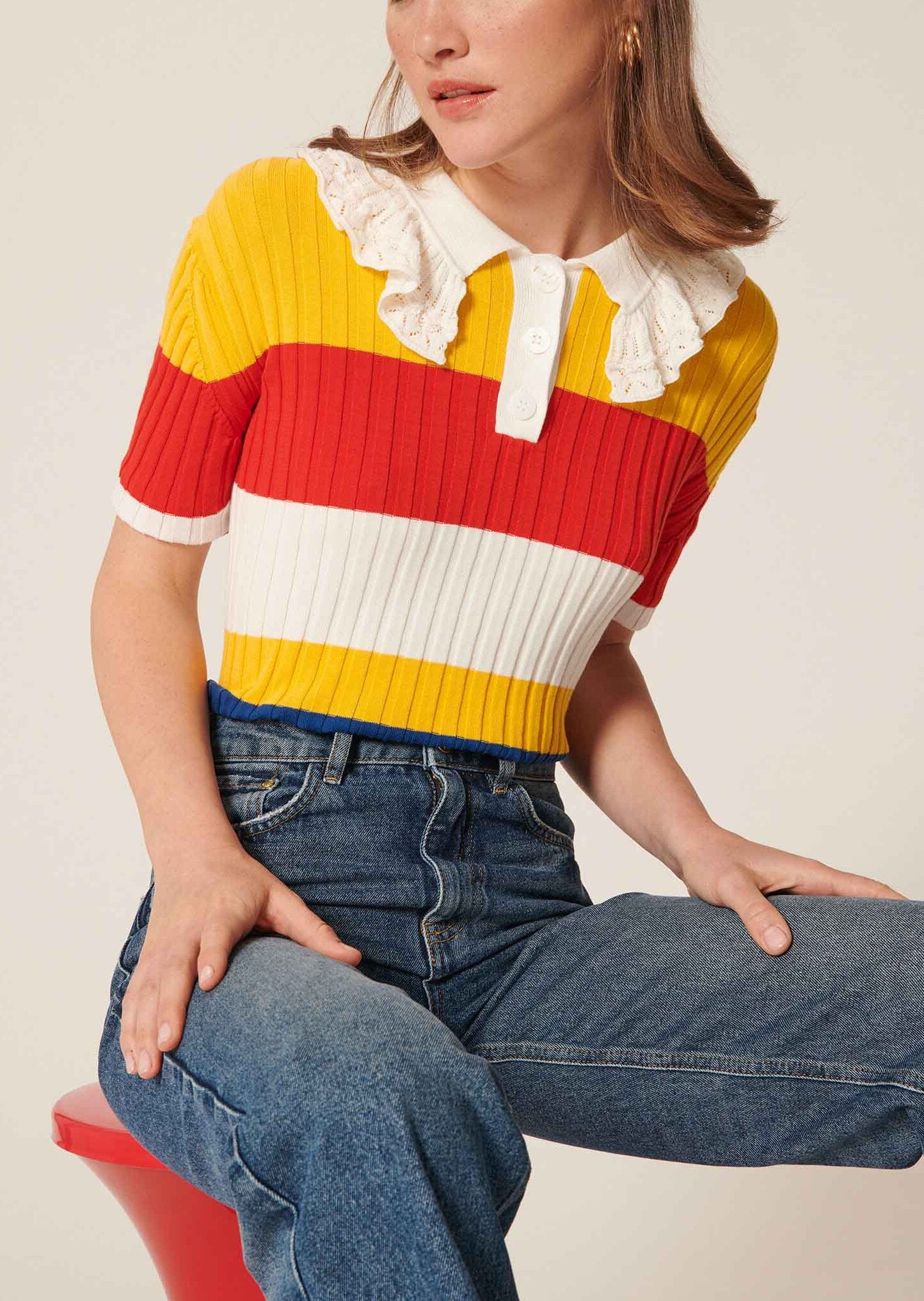 Pull Pandora écru à rayures en coton extrafin Faume - seconde main