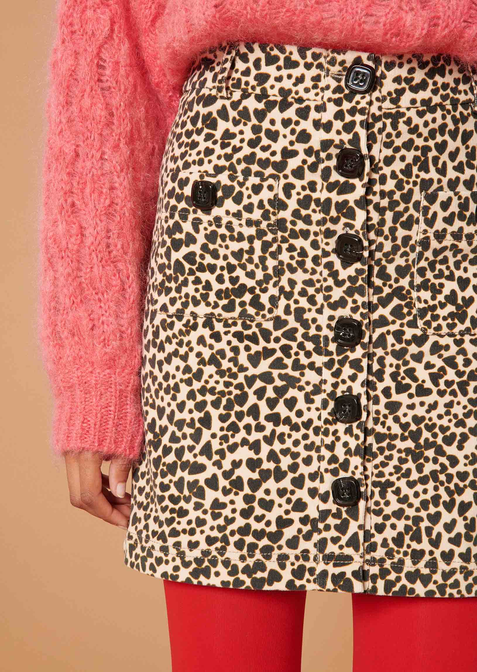 Jupe Janella noire imprimé coeurs léopard en coton Faume - seconde main