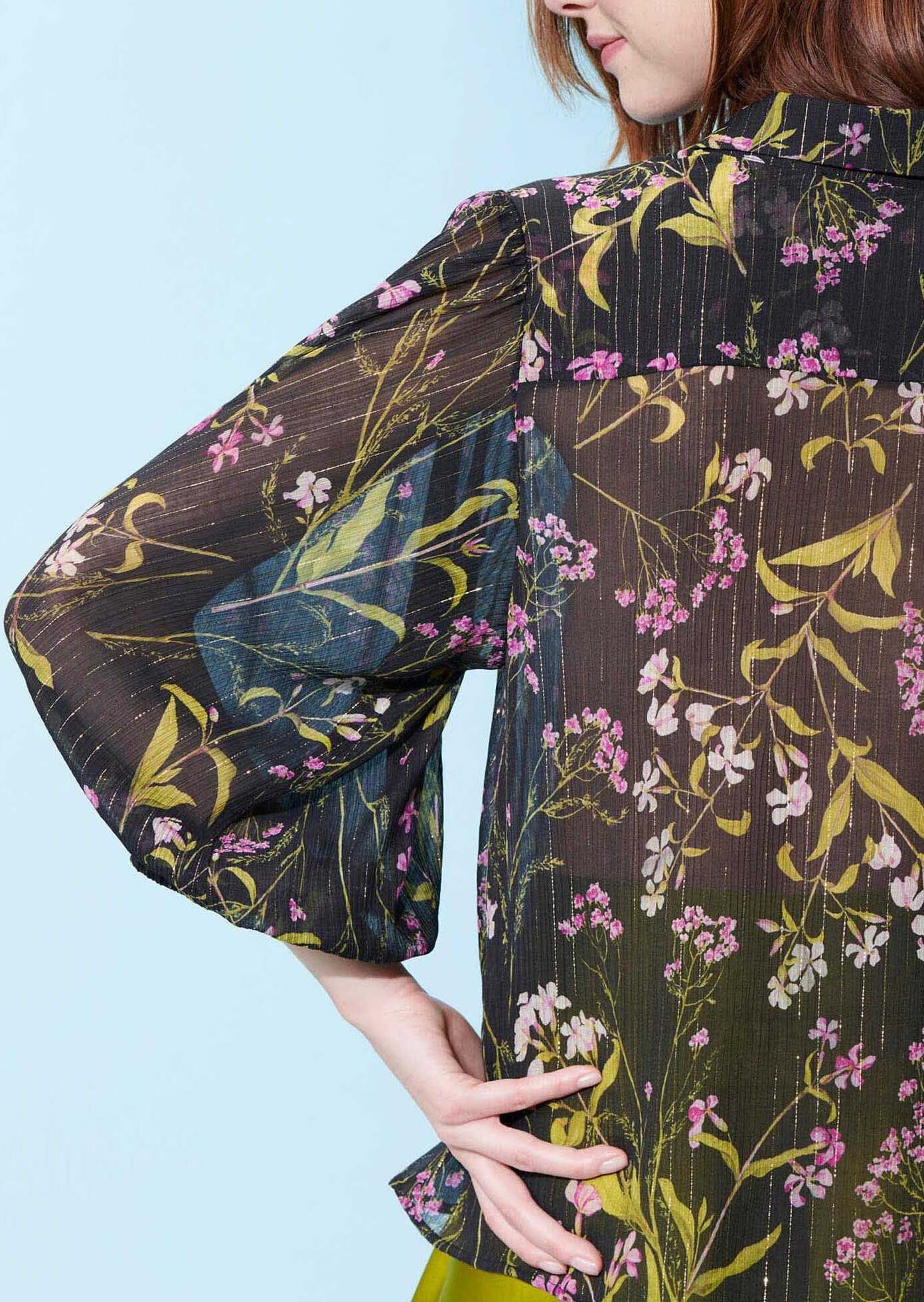 Chemise Colette noire imprimé fleuri en lurex Faume - seconde main