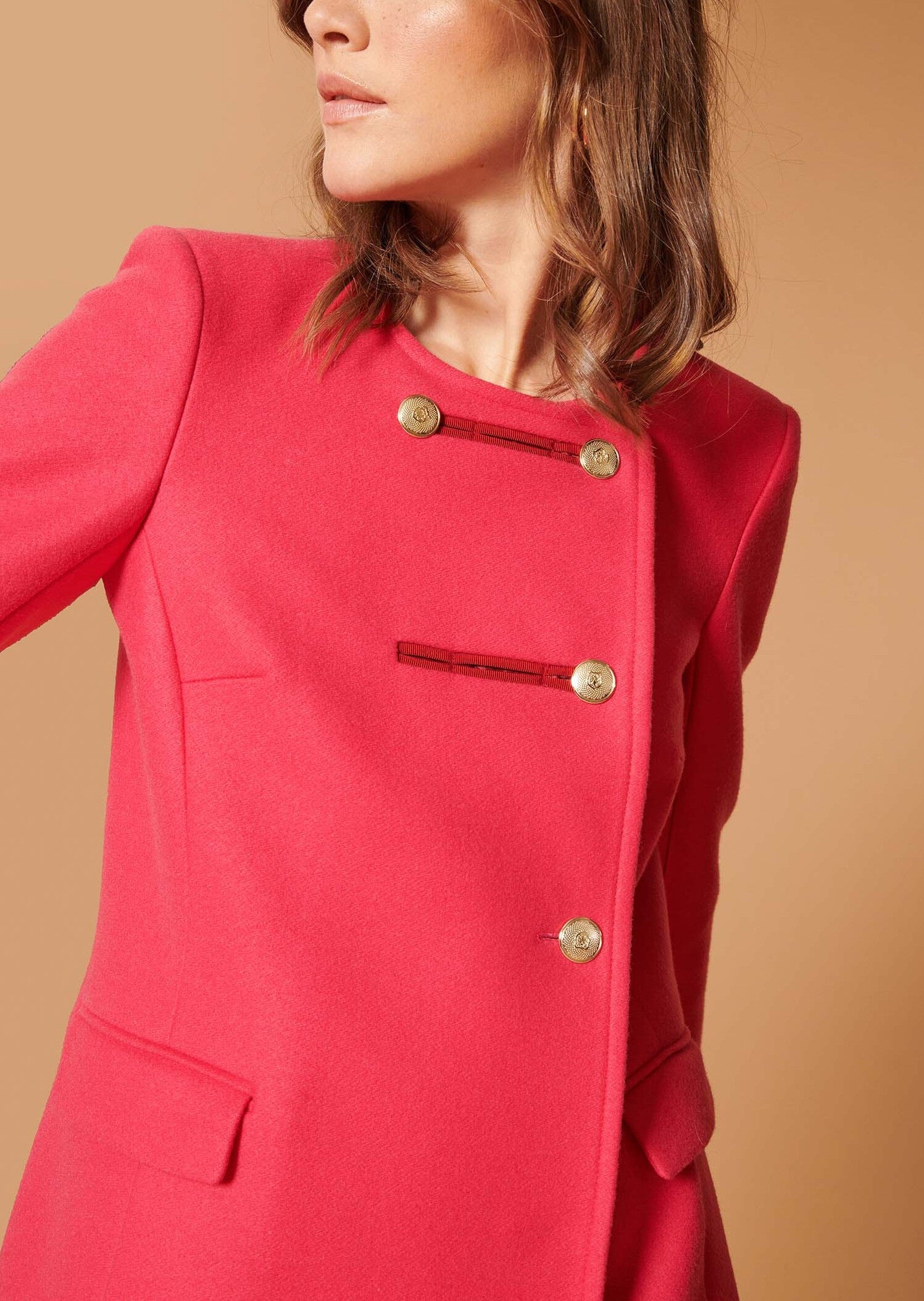 Manteau Marilyse rose en drap de laine Faume - seconde main