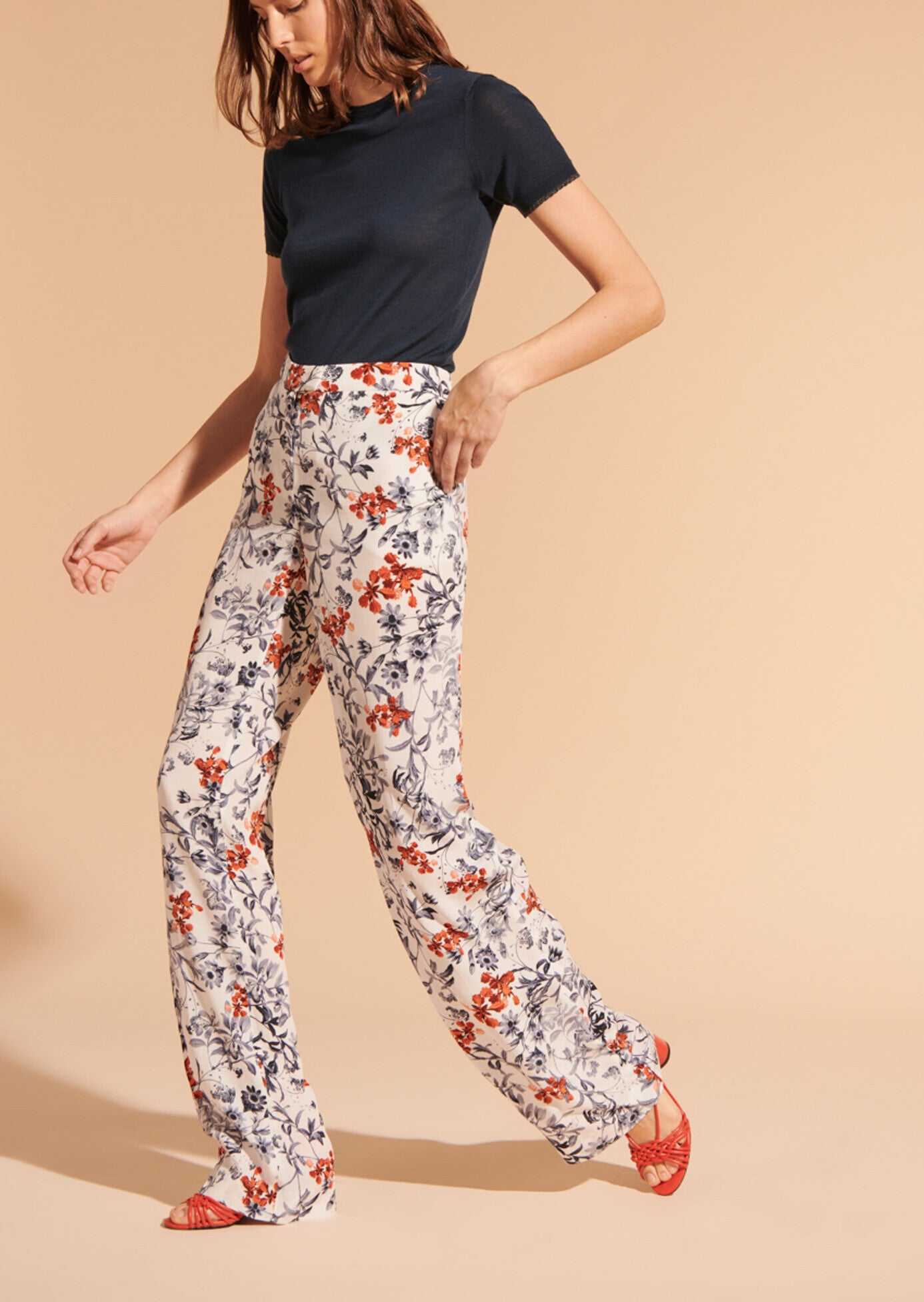 Pantalon Patti en viscose écru imprimé fleurs japonaises Faume - seconde main