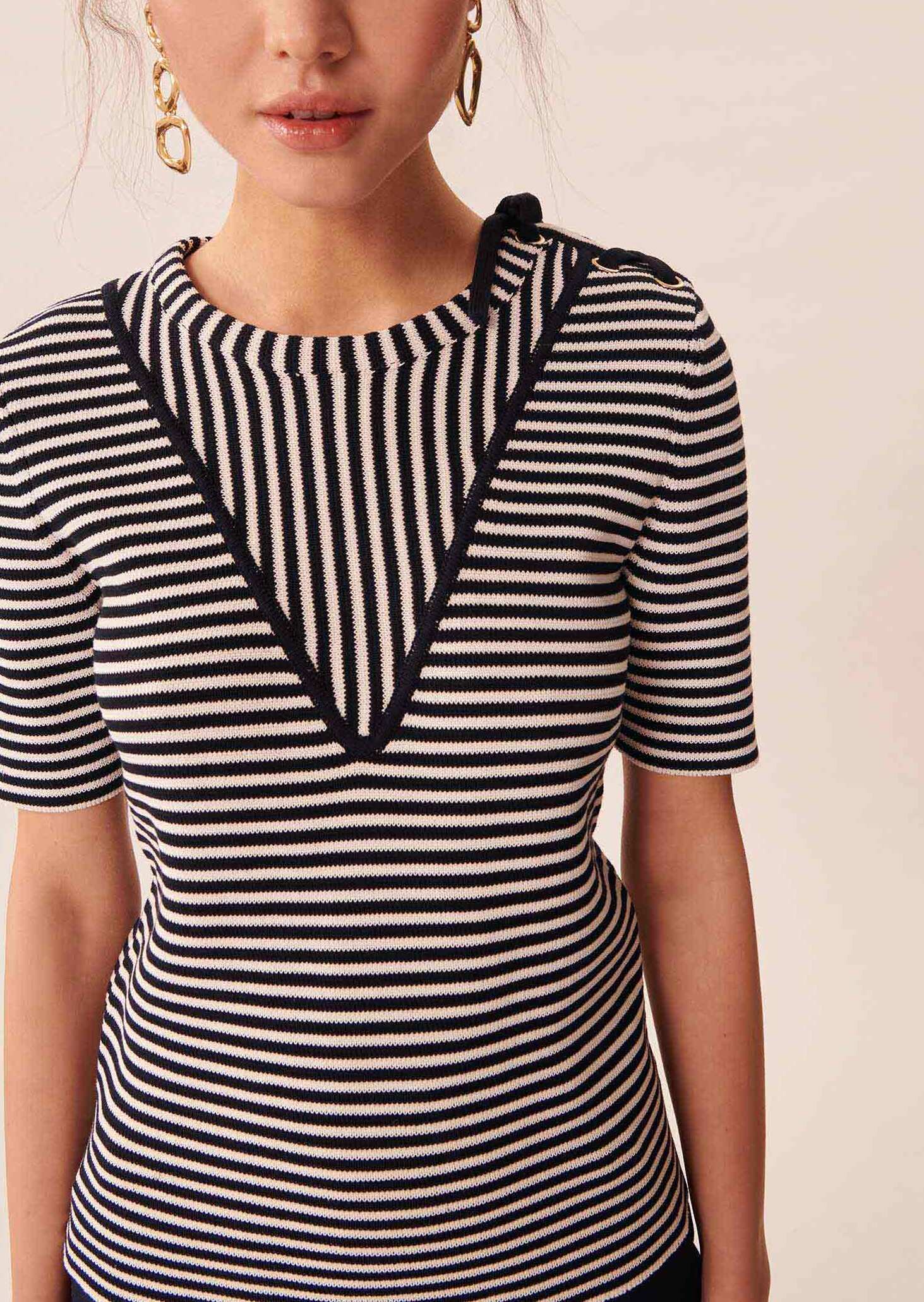 Pull Primo bleu nuit à rayures en maille Faume - seconde main