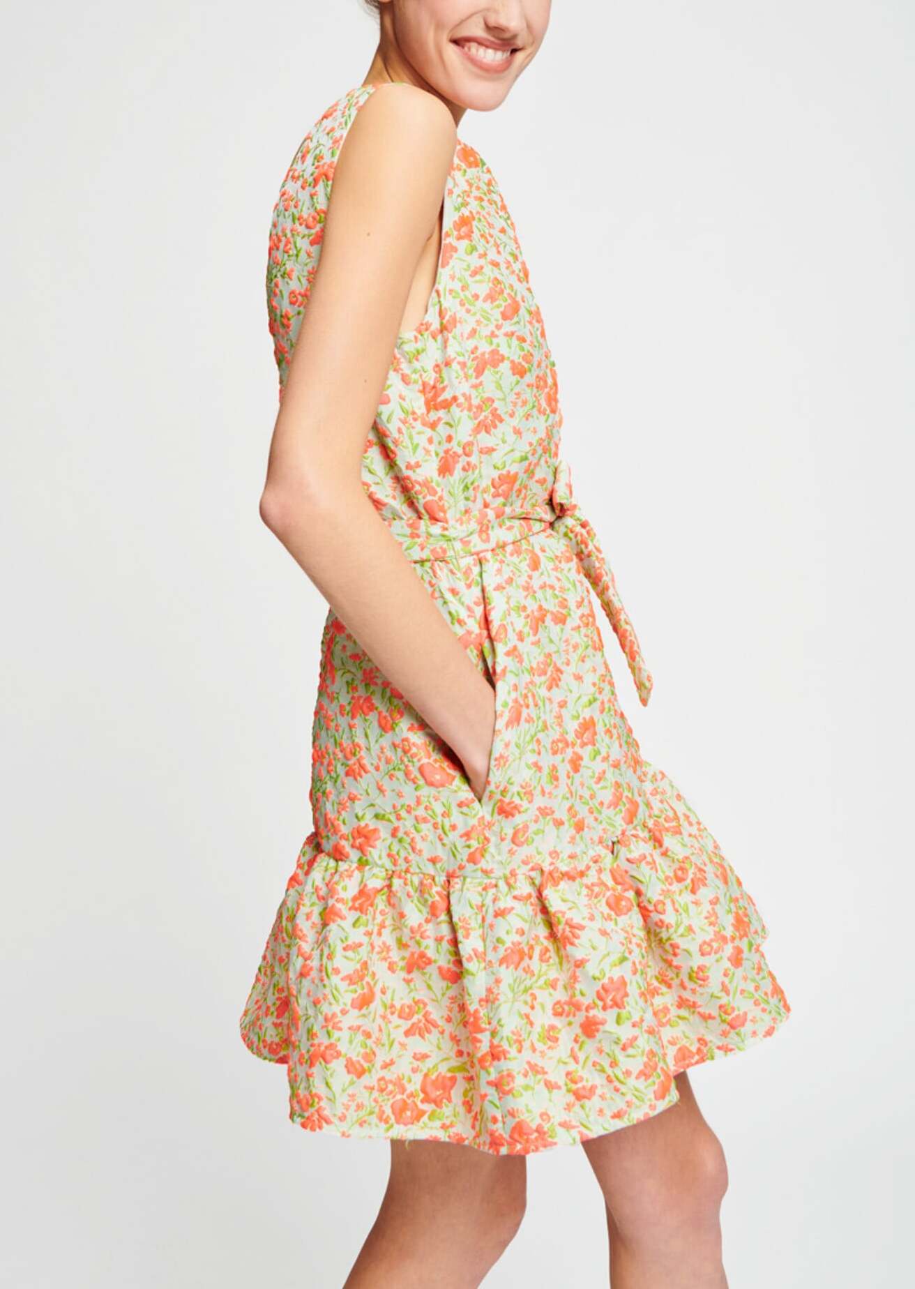 Robe orange et verte en jacquard cloqué Faume - seconde main