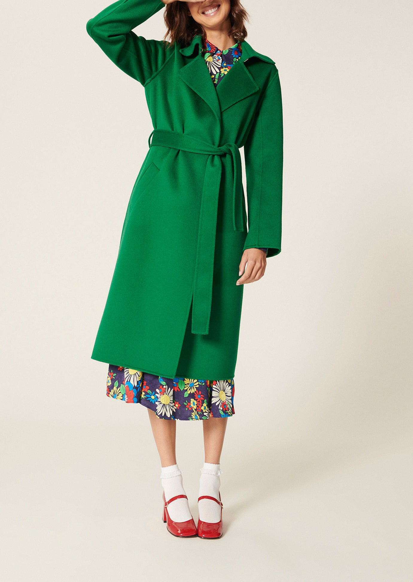 Manteau Mandy vert en laine double face Faume - seconde main