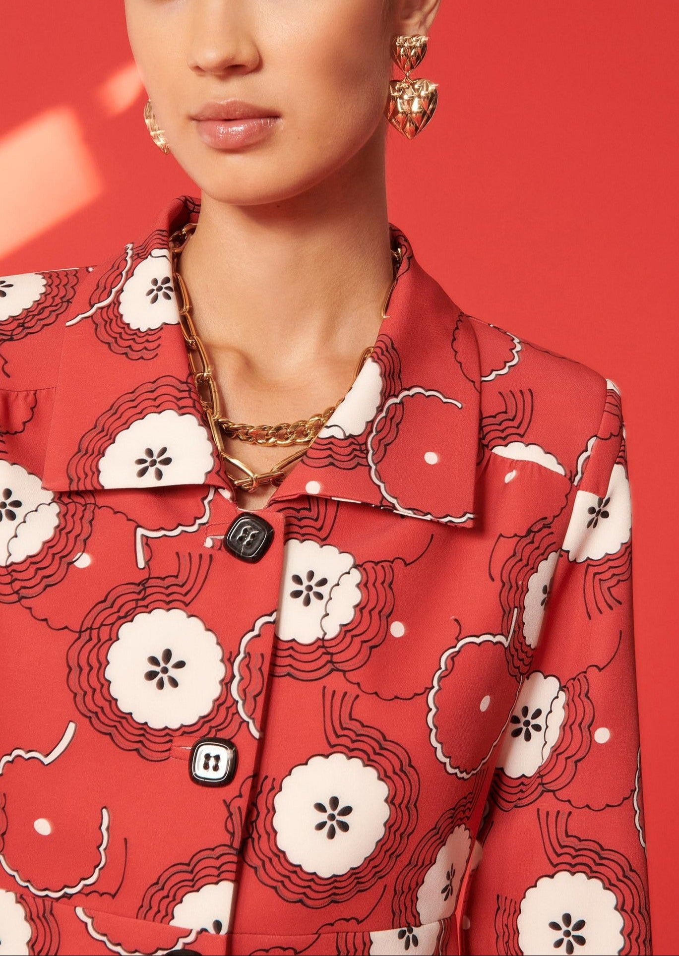 Veste Voguer rouge imprimé fleurs 70's Faume - seconde main