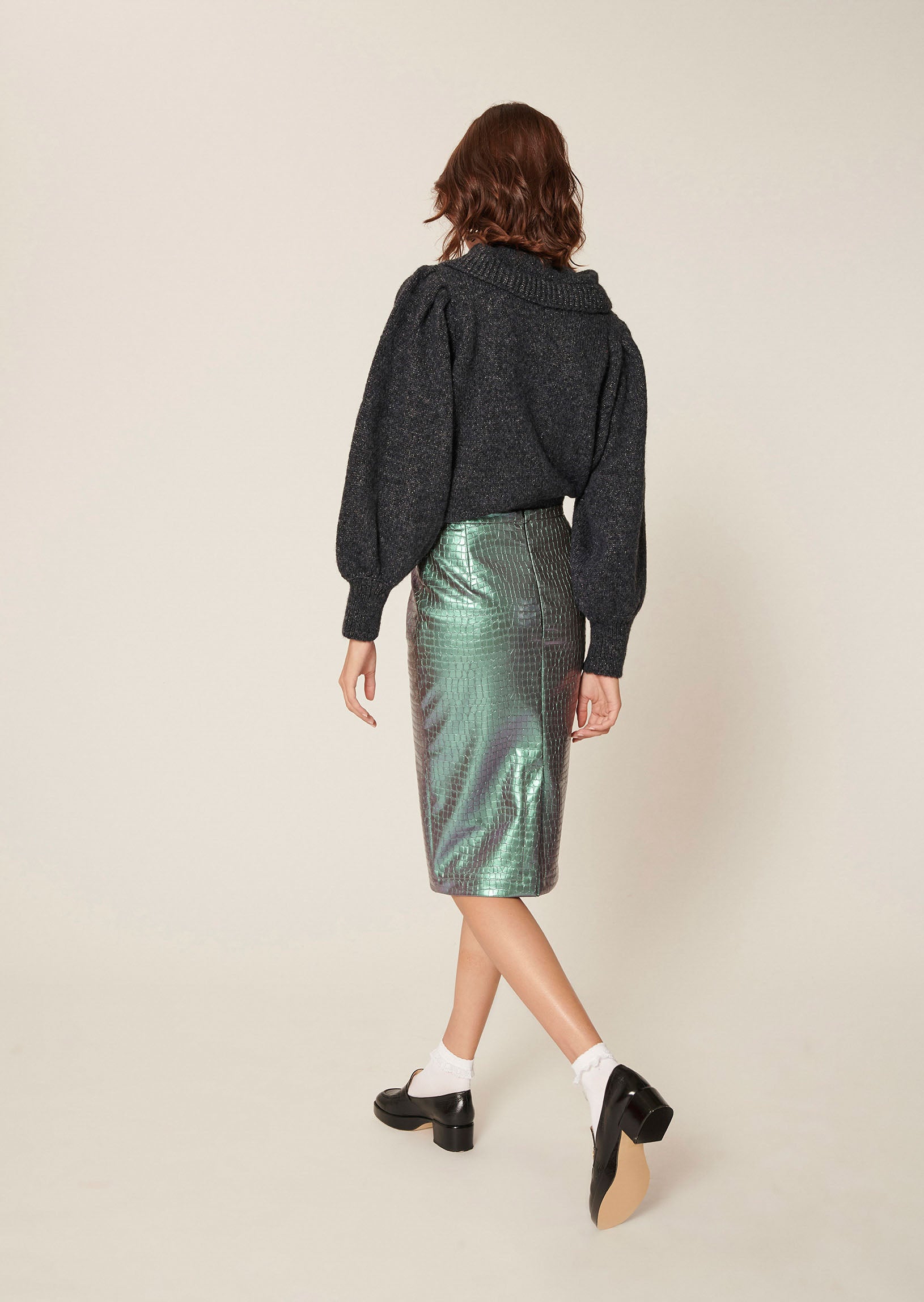 Jupe Jacquetta gris irisé imitation croco Faume - seconde main