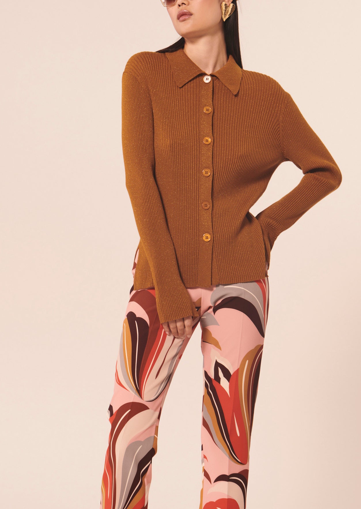 Cardigan Glossie marron en laine et lurex Faume - seconde main