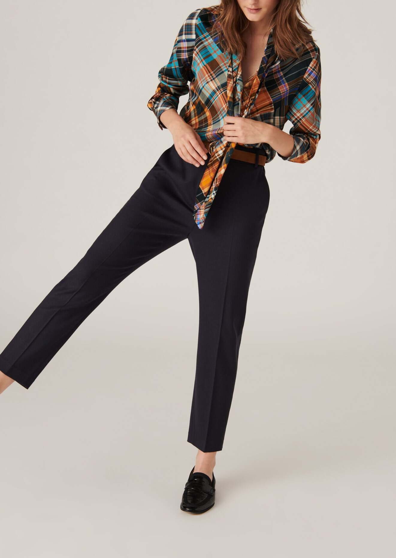 Pantalon Philippine en flanelle stretch bleu nuit Faume - seconde main