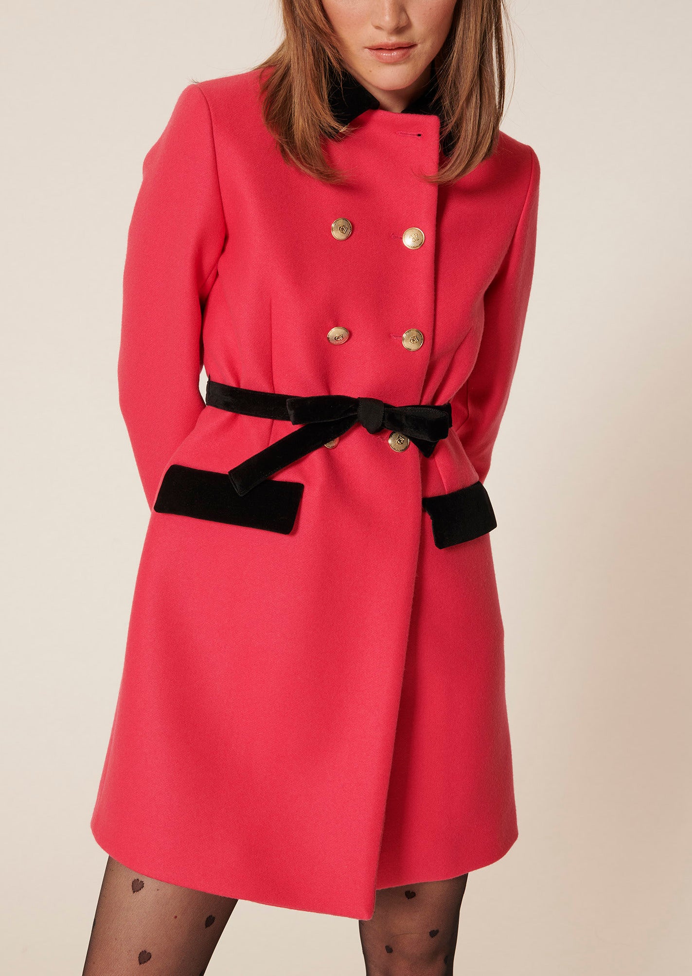 Manteau Medellin rose en drap de laine Faume - seconde main