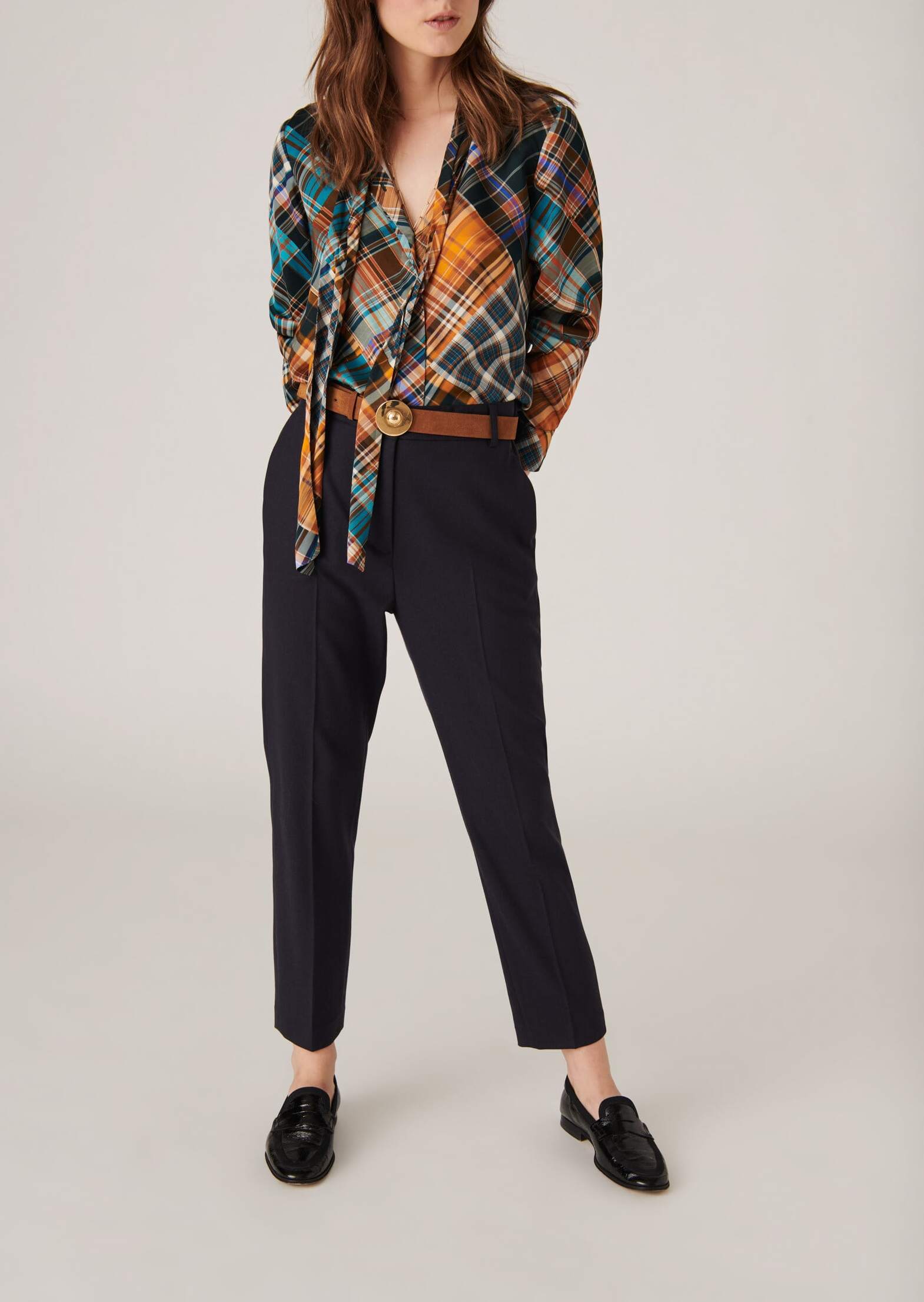 Pantalon Philippine en flanelle stretch bleu nuit Faume - seconde main