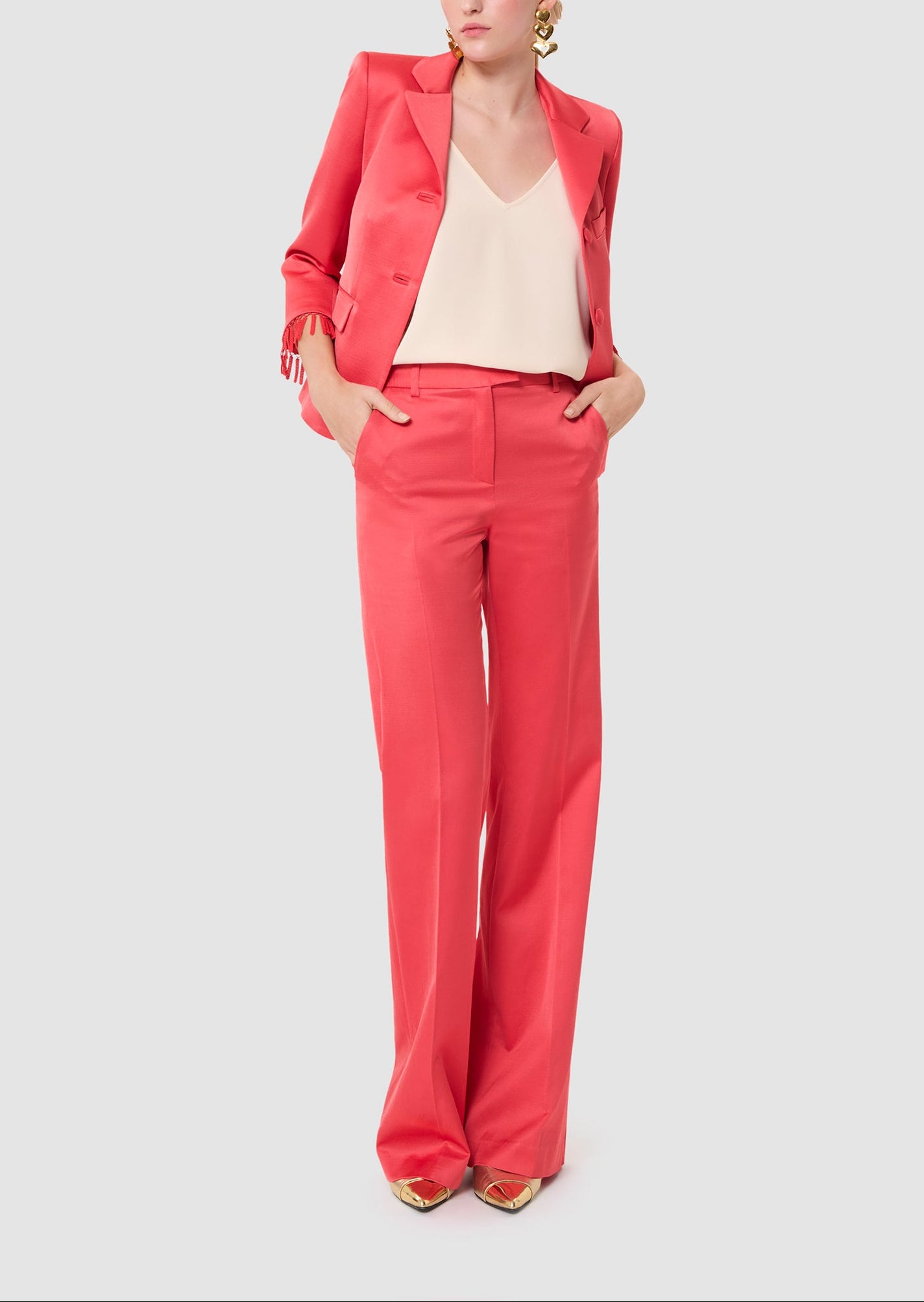 Pantalon rouge en lin satiné Pitt Faume - seconde main