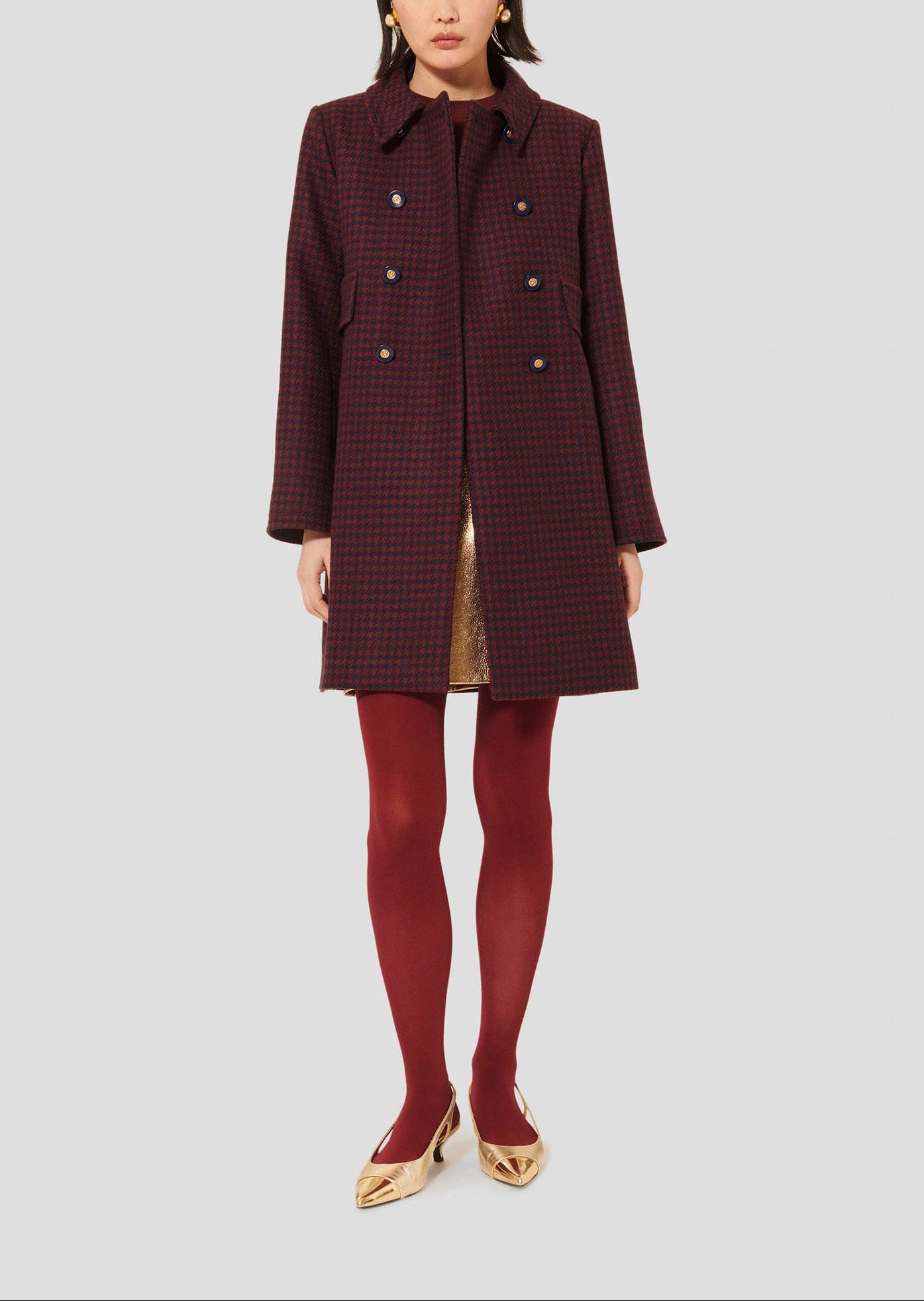 Manteau bordeaux en pied de coq Marceau Faume - seconde main