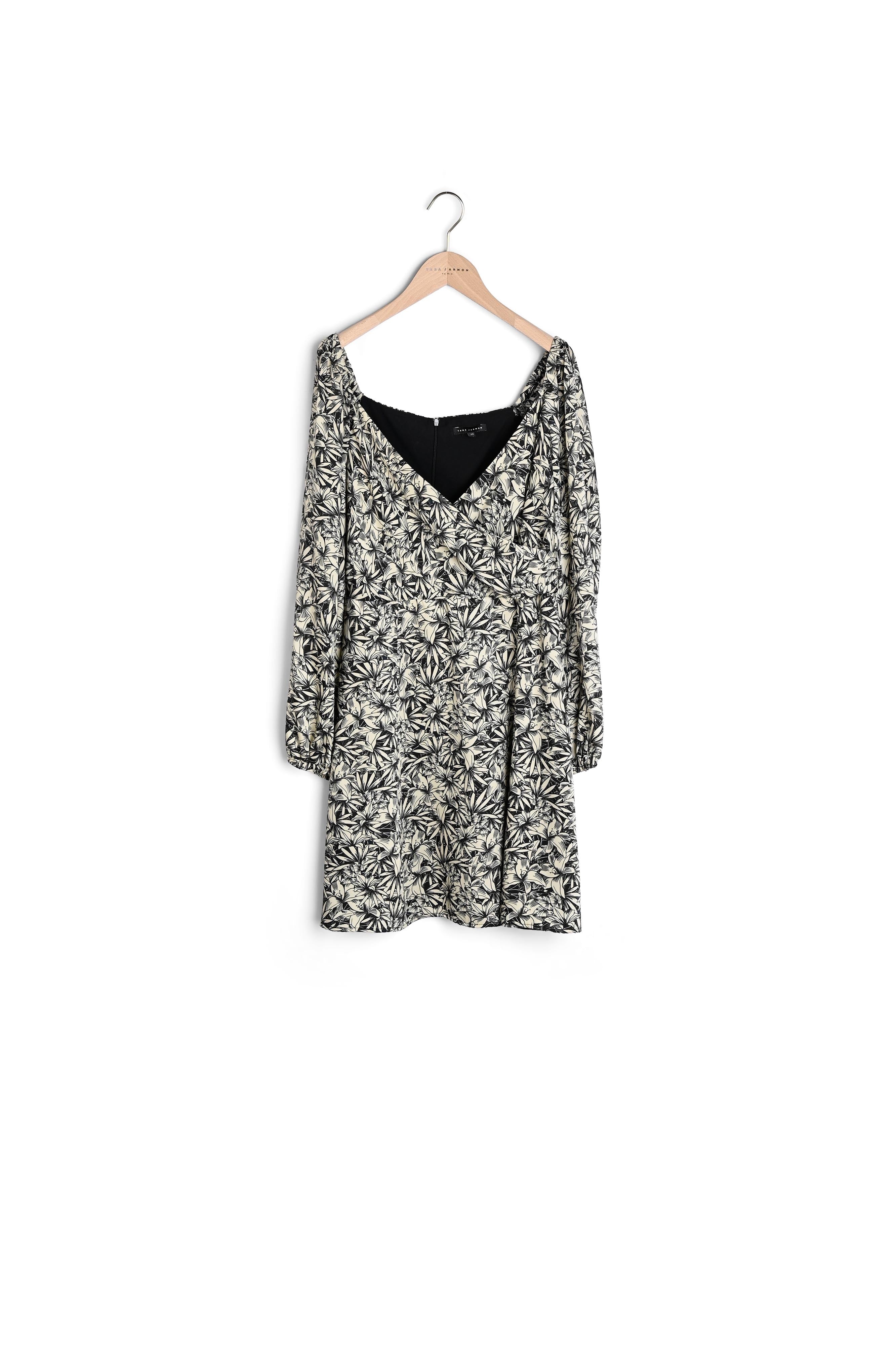 Robe courte esprit cache-coeur Resha imprimé orchidées sur twill écru Faume - seconde main