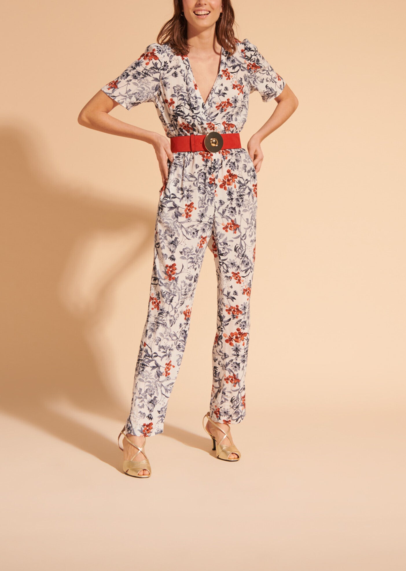 Combinaison décolleté cache-coeur Paulia en viscose imprimé fleurs japonaises Faume - seconde main