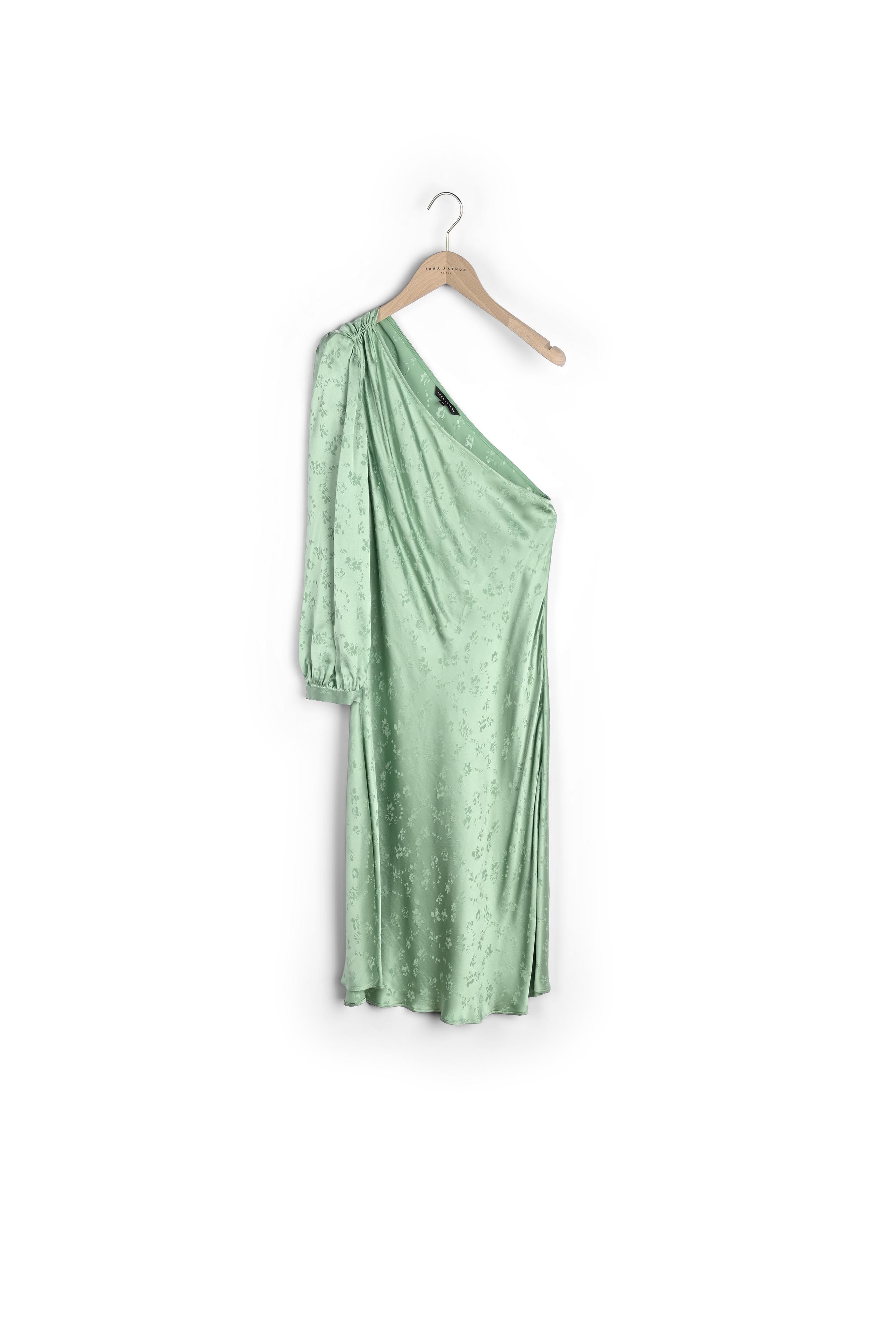 Robe one-shoulder Riona en jacquard fleuri vert jade Faume - seconde main