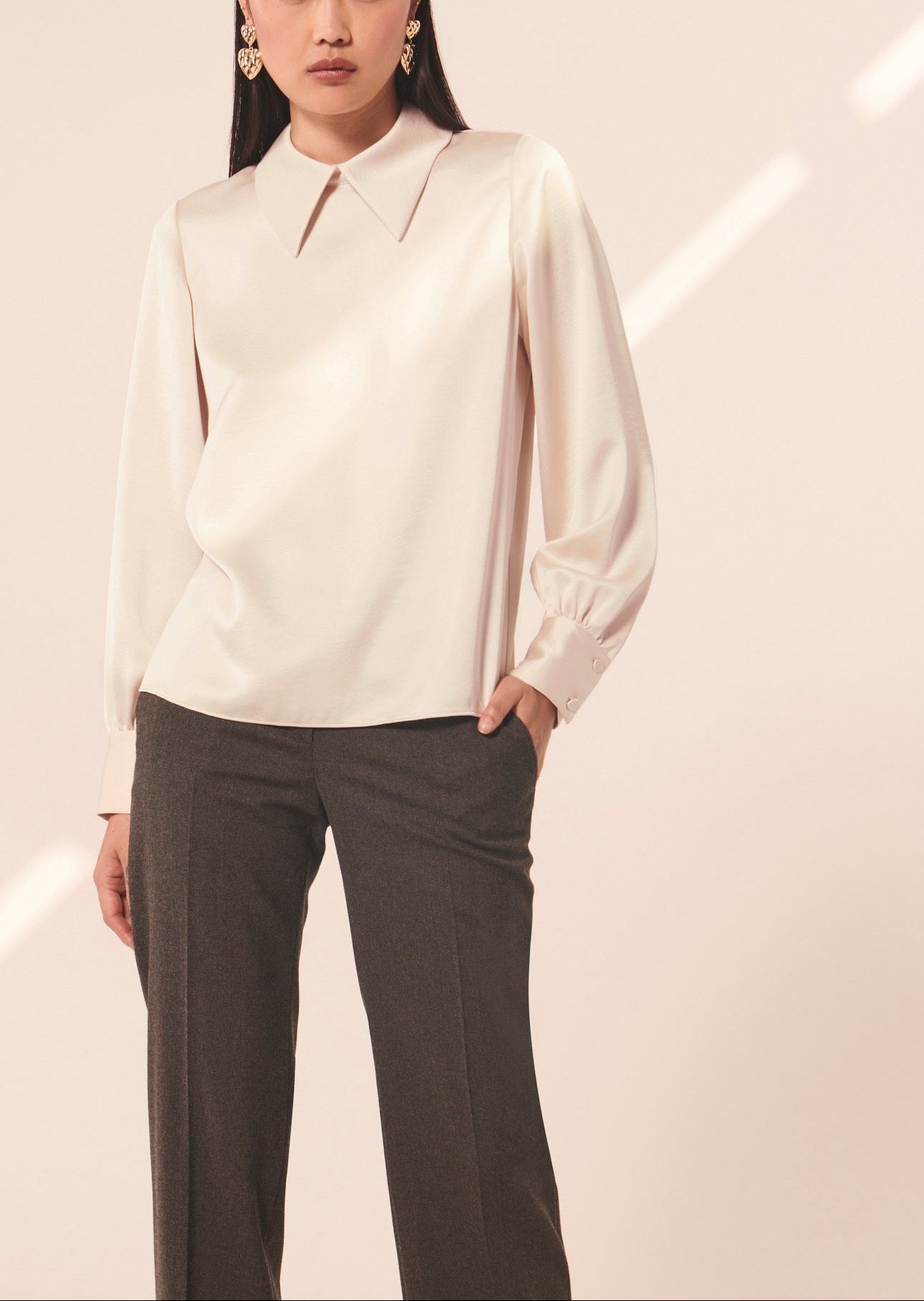 Top Tianna écru en satin fluide Faume - seconde main