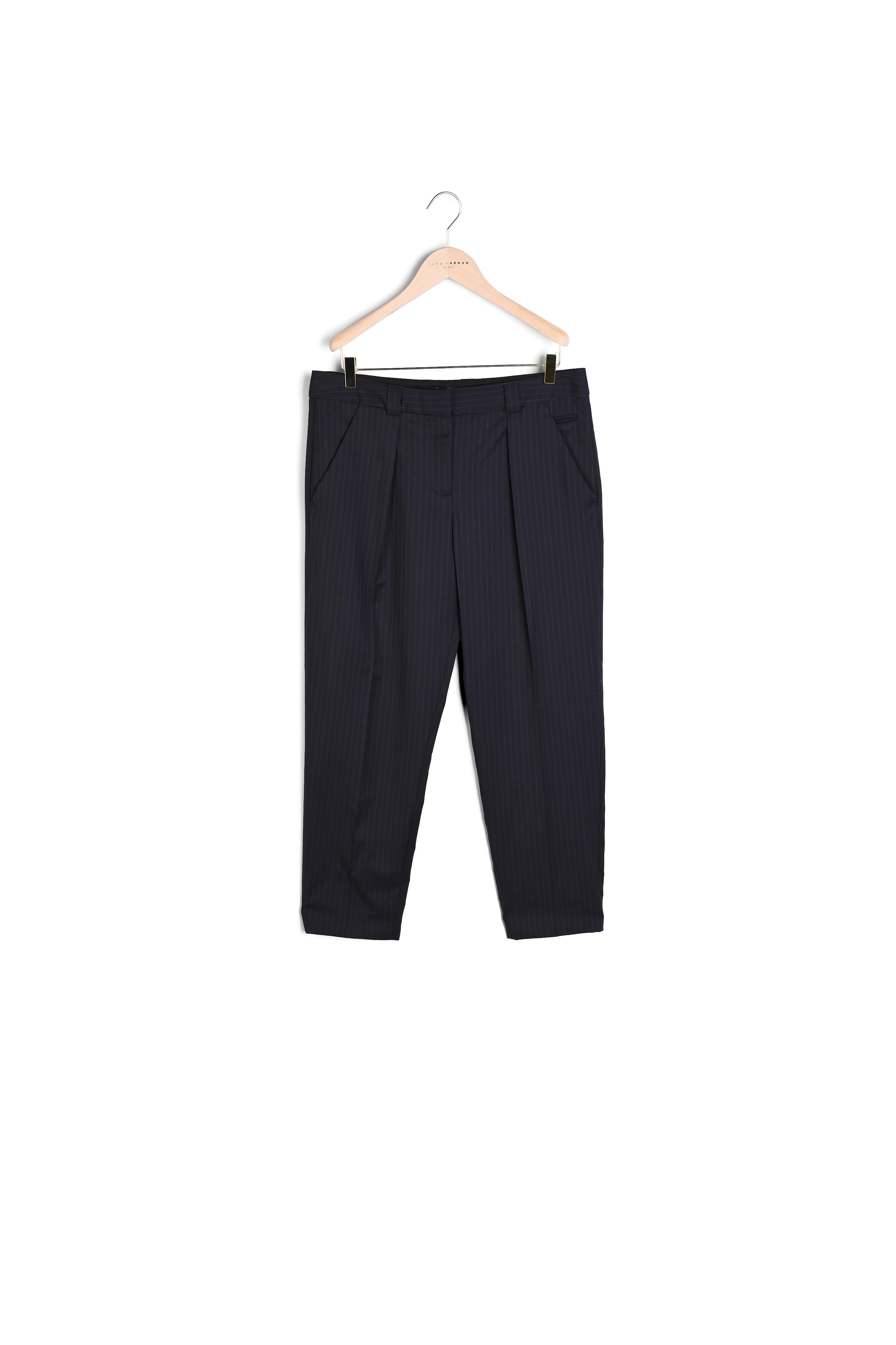 Pantalon Peyton pinstripe bleu nuit en laine Faume - seconde main