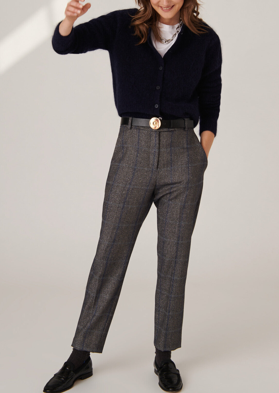 Pantalon Paul en tartan lurex bleu nuit et gris Faume - seconde main