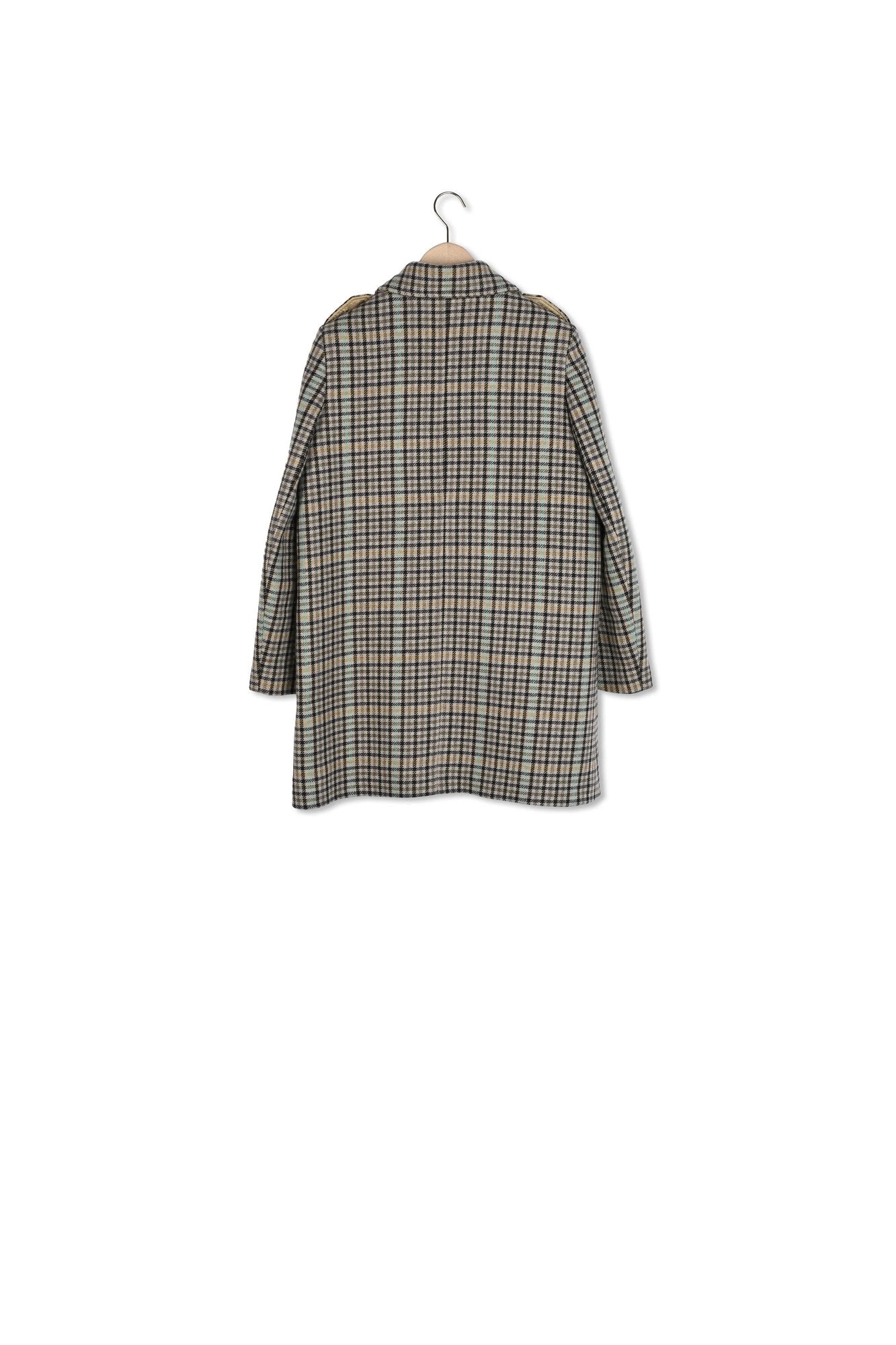 Manteau Marjolaine gris en laine tartan Faume - seconde main