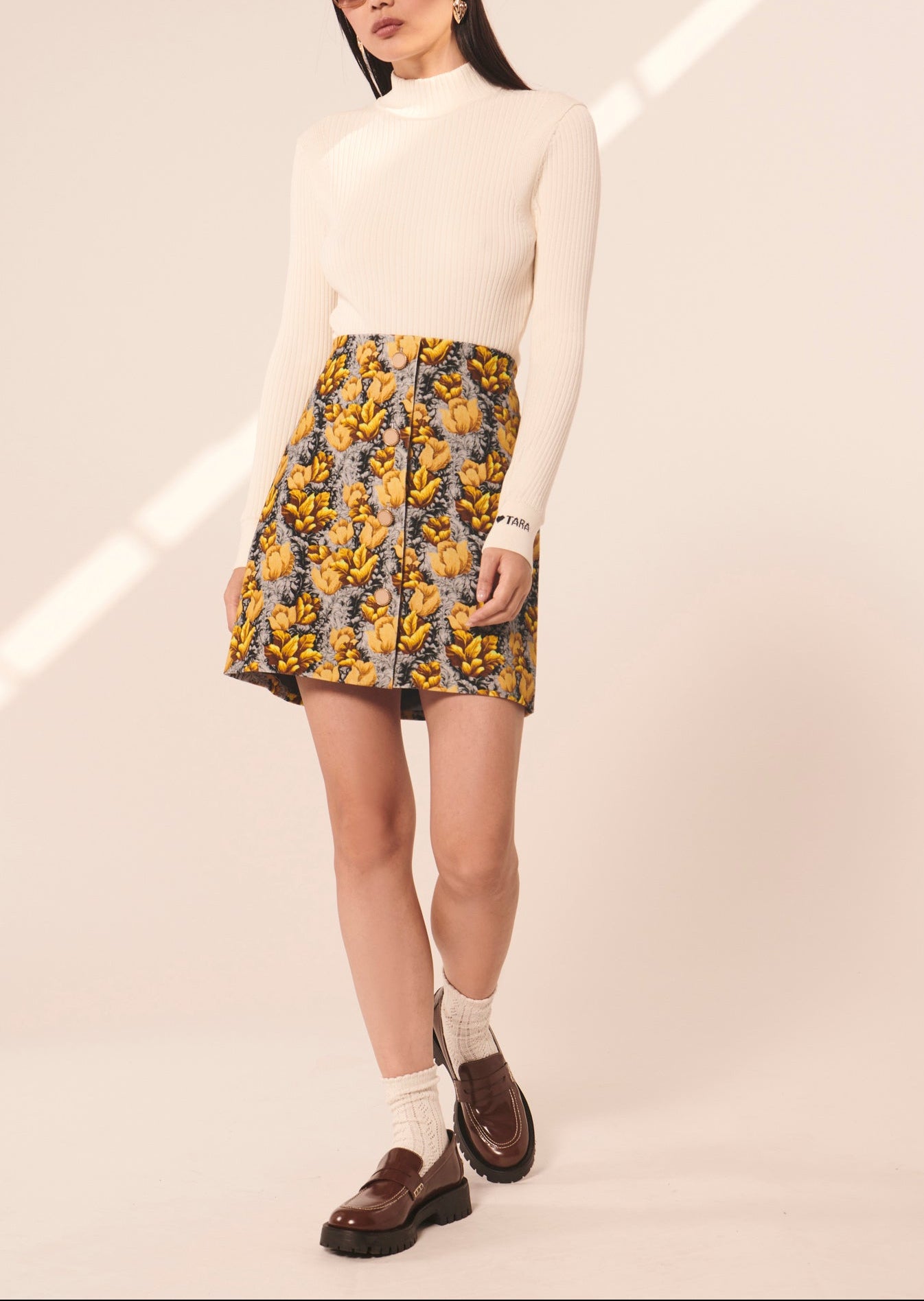 Jupe Javana grise imprimé floral Faume - seconde main