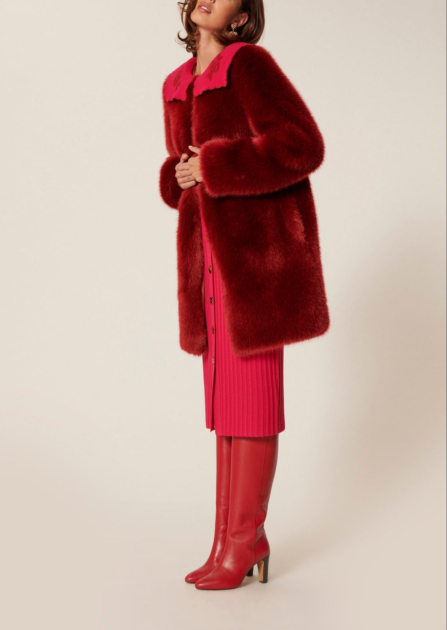 Manteau Melusine bordeaux en fausse fourrure Faume - seconde main