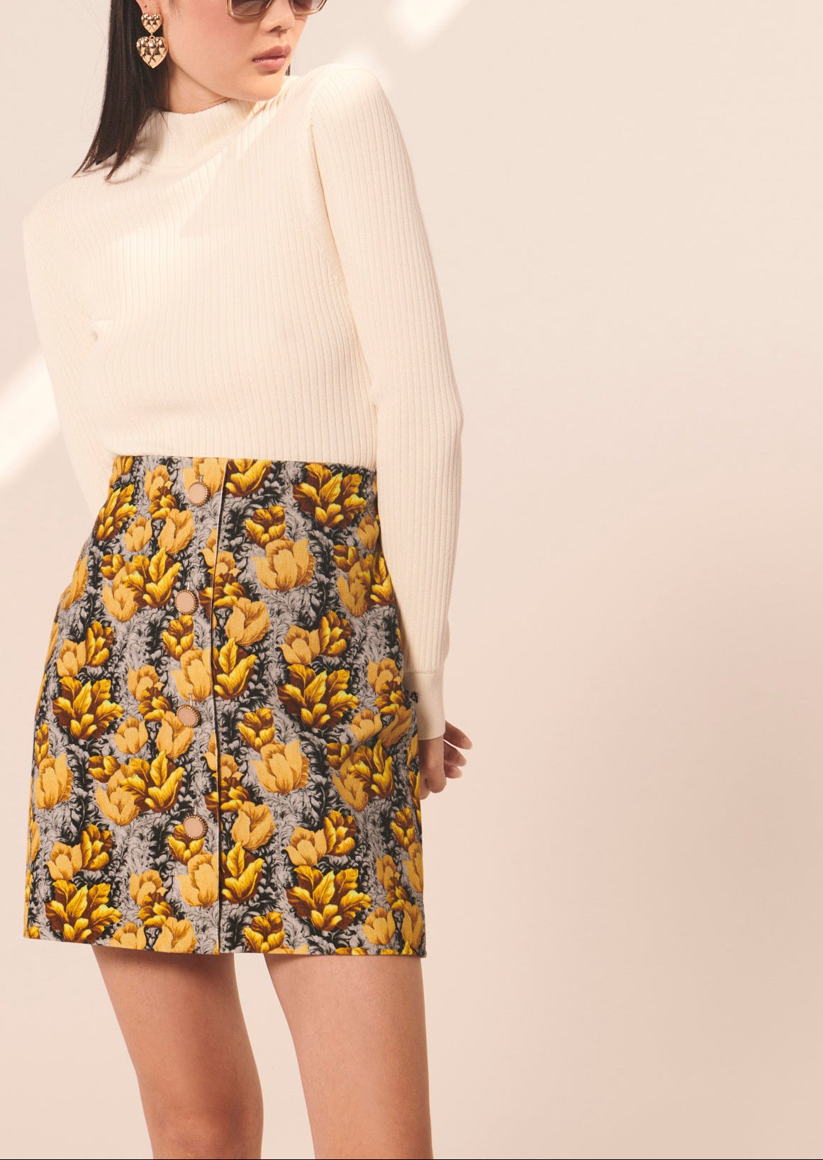 Jupe Javana grise imprimé floral Faume - seconde main