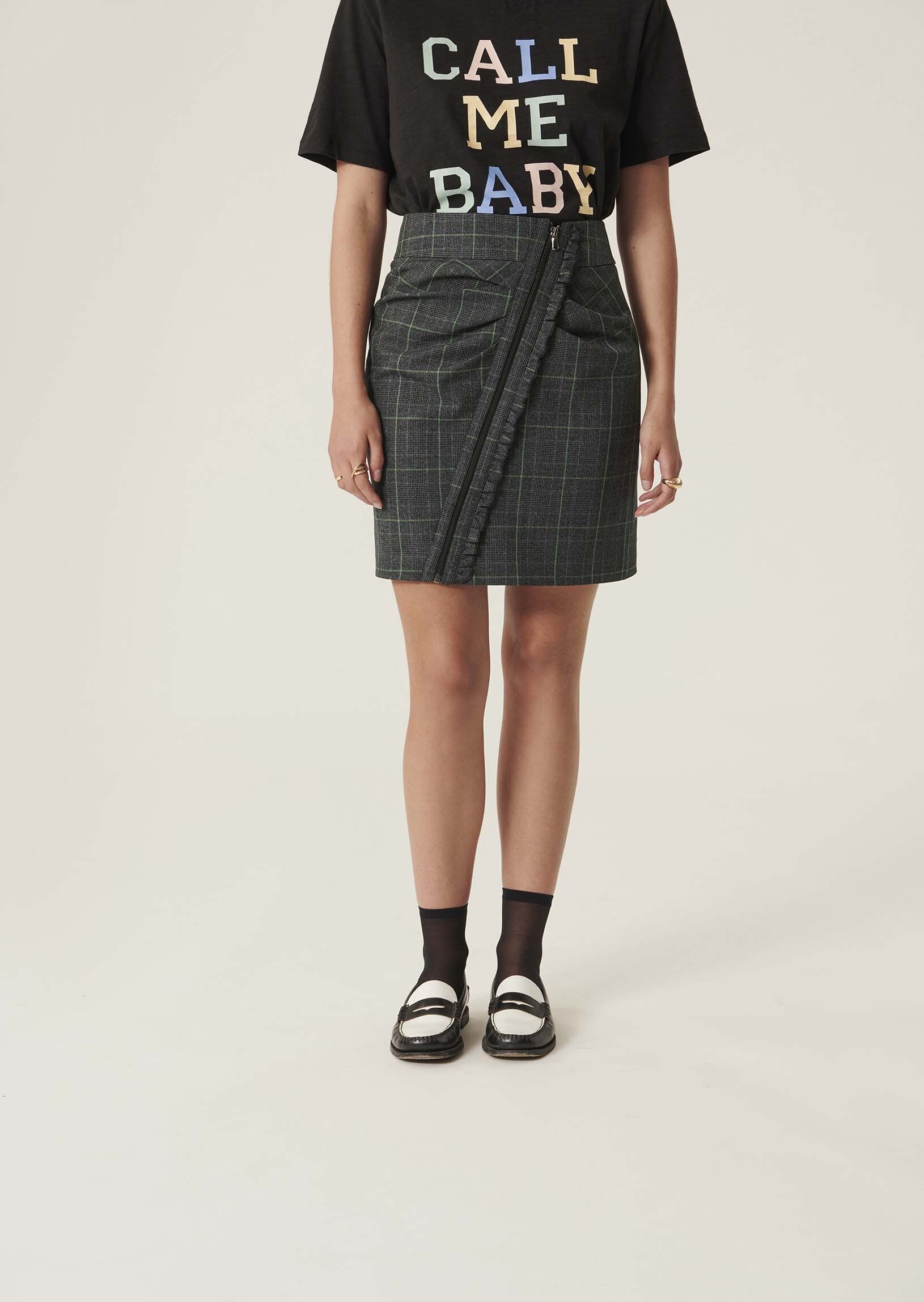 Jupe Jacqueline gris foncé imprimée Prince de Galles vert Faume - seconde main